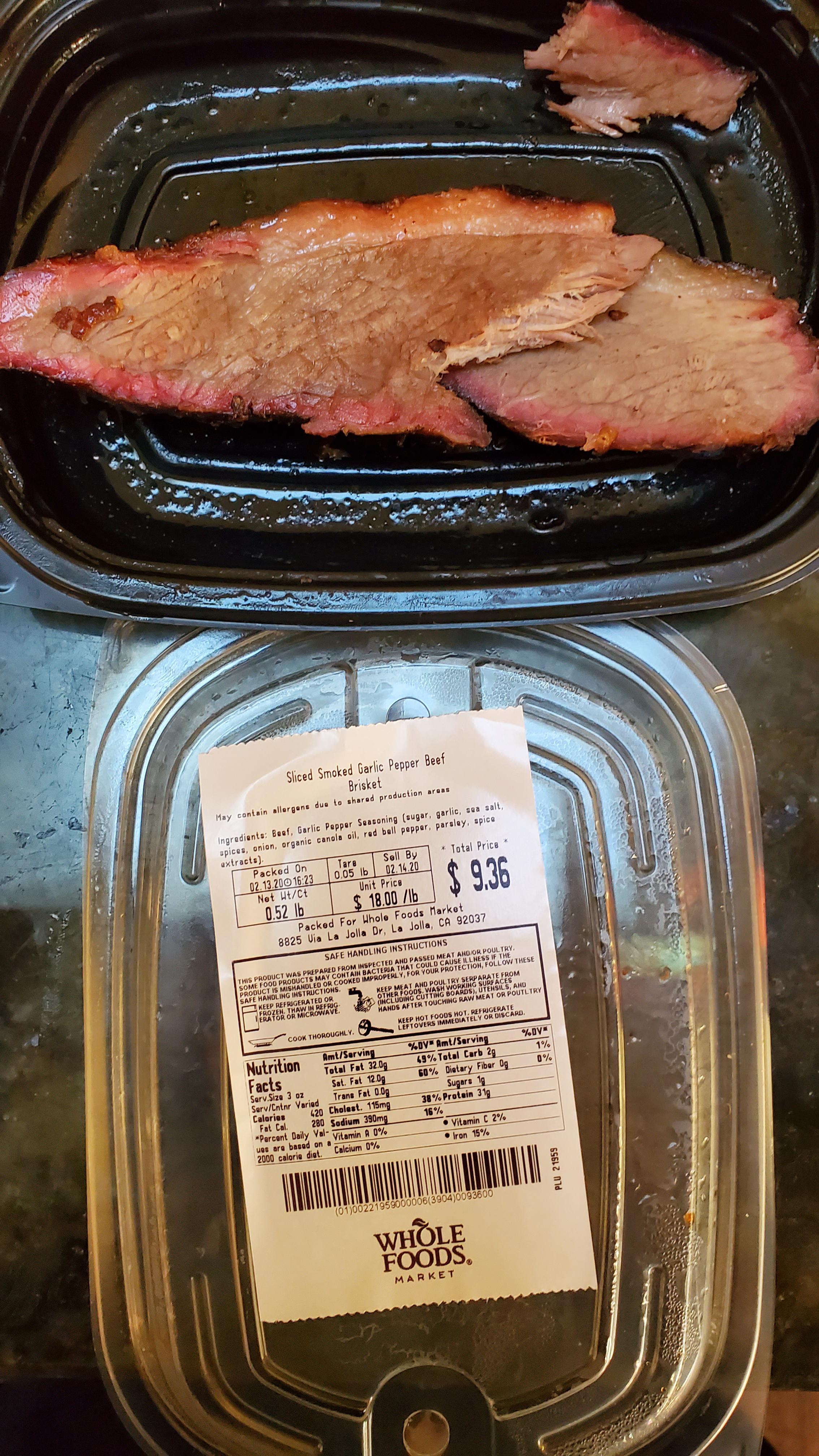 Whole Foods, learn how to slice a brisket, its against the grain not