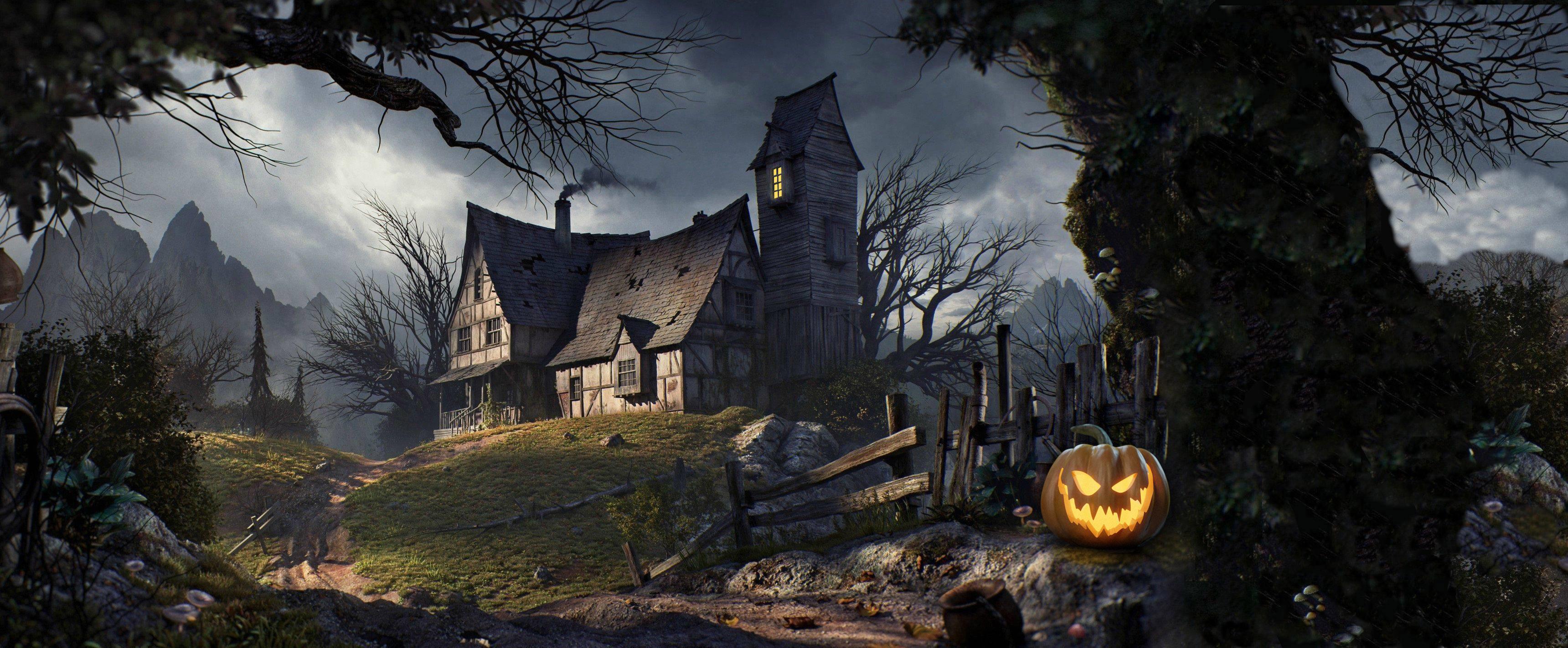 Spooky House wallpaper 3440 x 1440 r/halloween