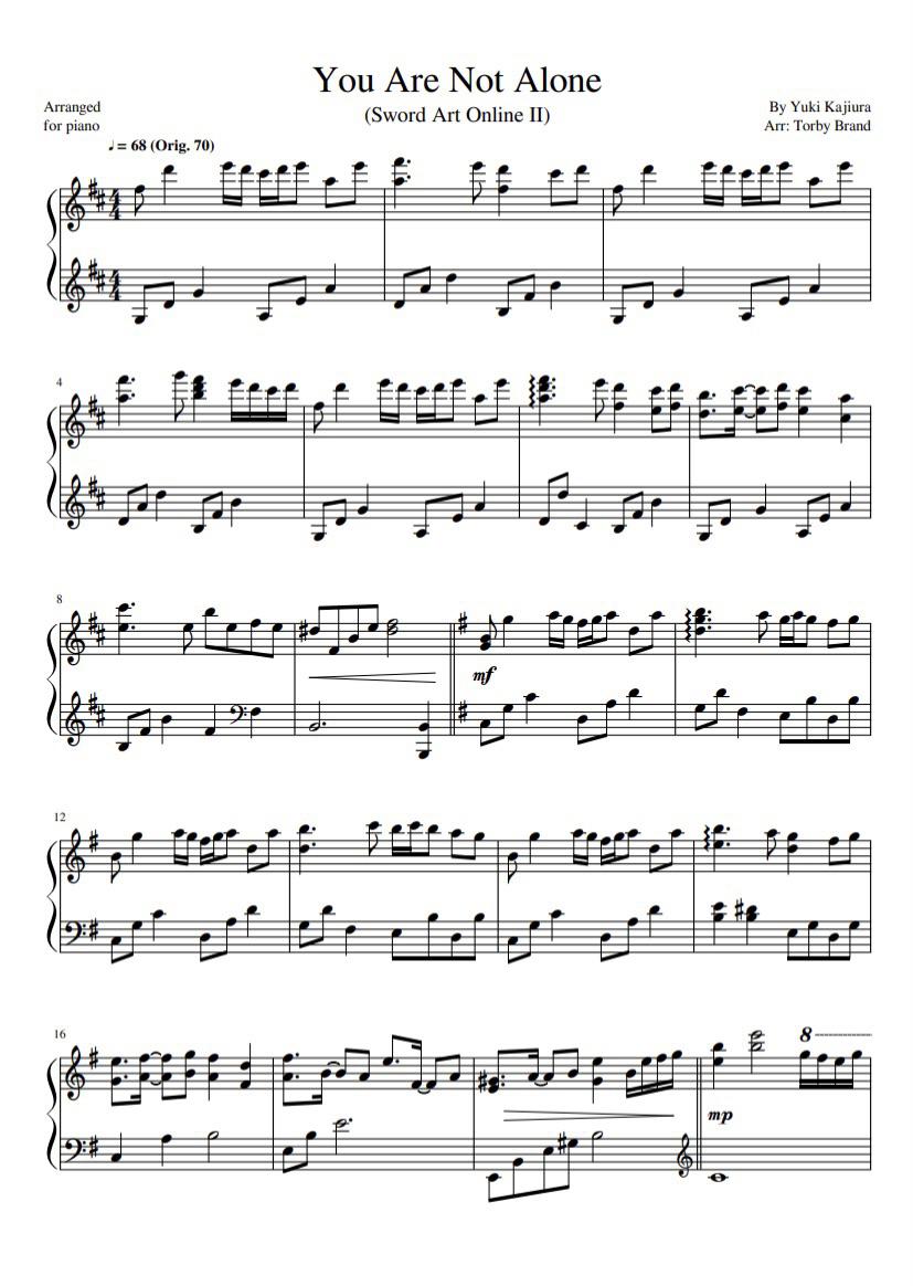 [s] New sheet! ‘You Are Not Alone’ from Sword Art Online II for solo