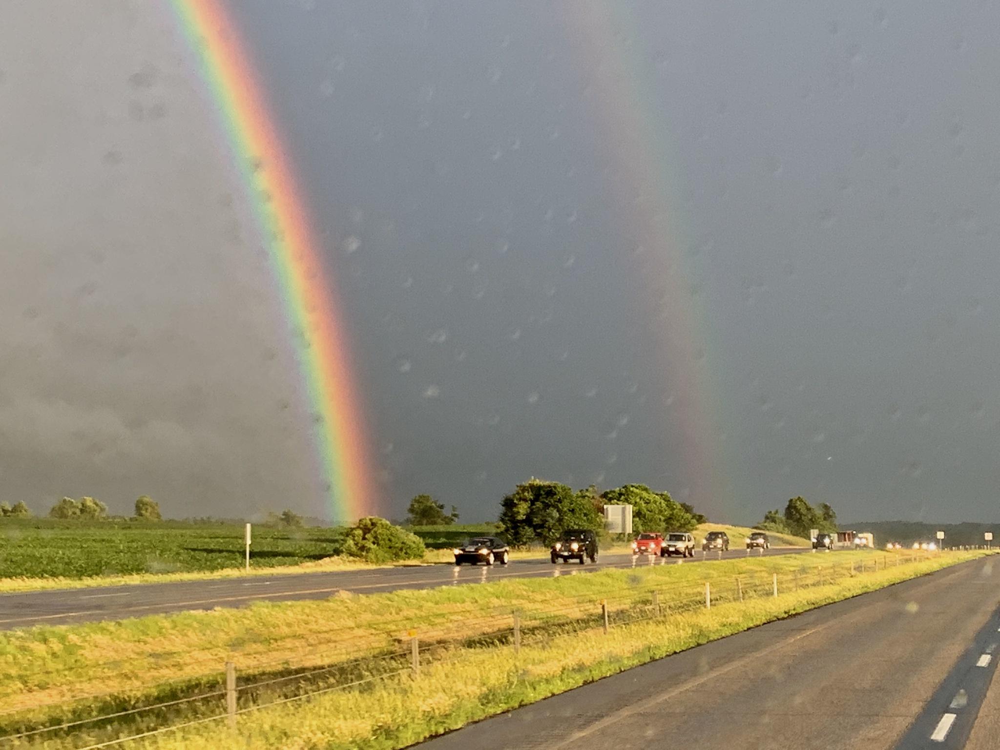 Rainbow near the airport earlier tonight. r/cedarrapids