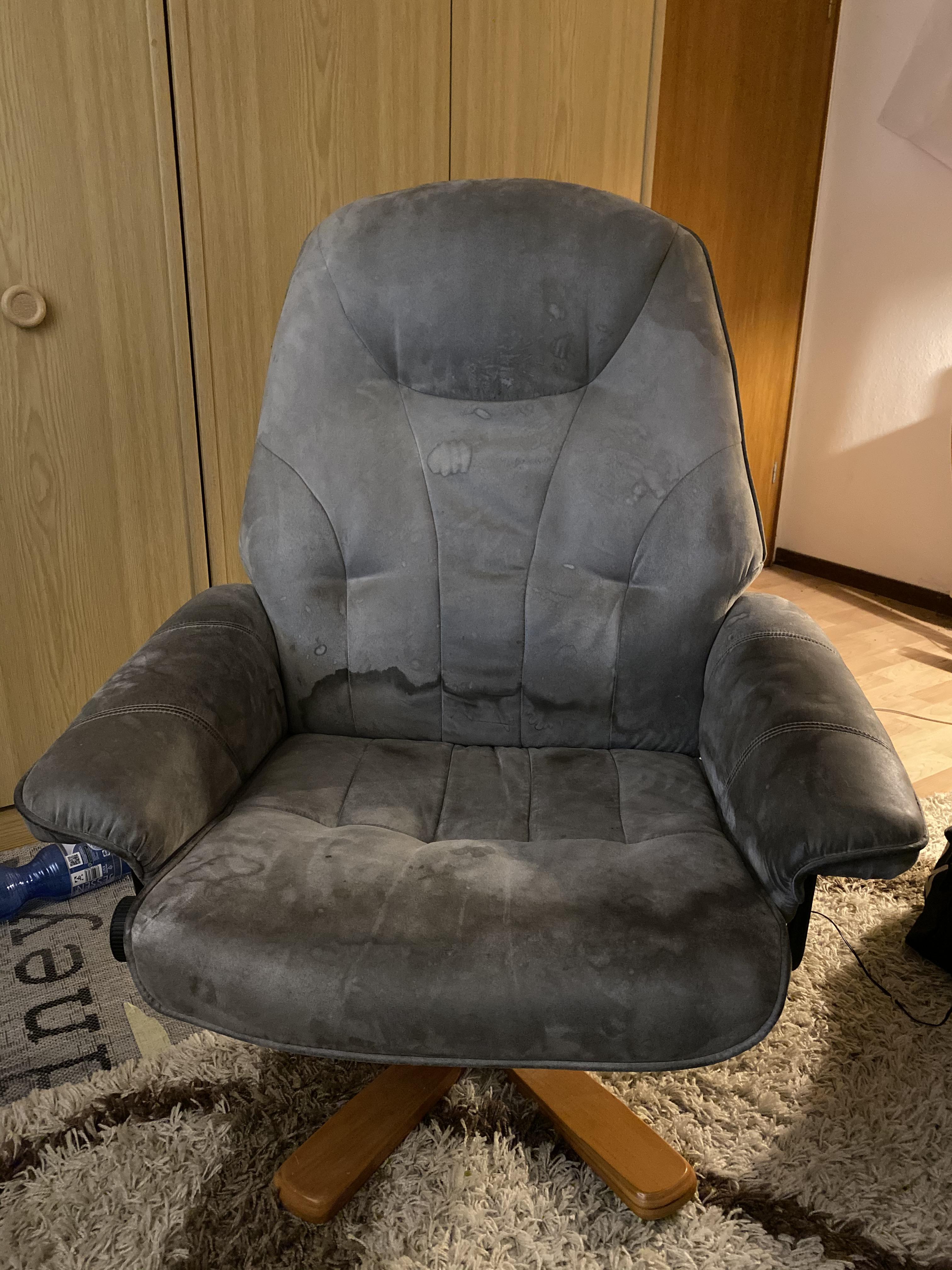 How do I clean this leather armchair? (and one leg is broken, does