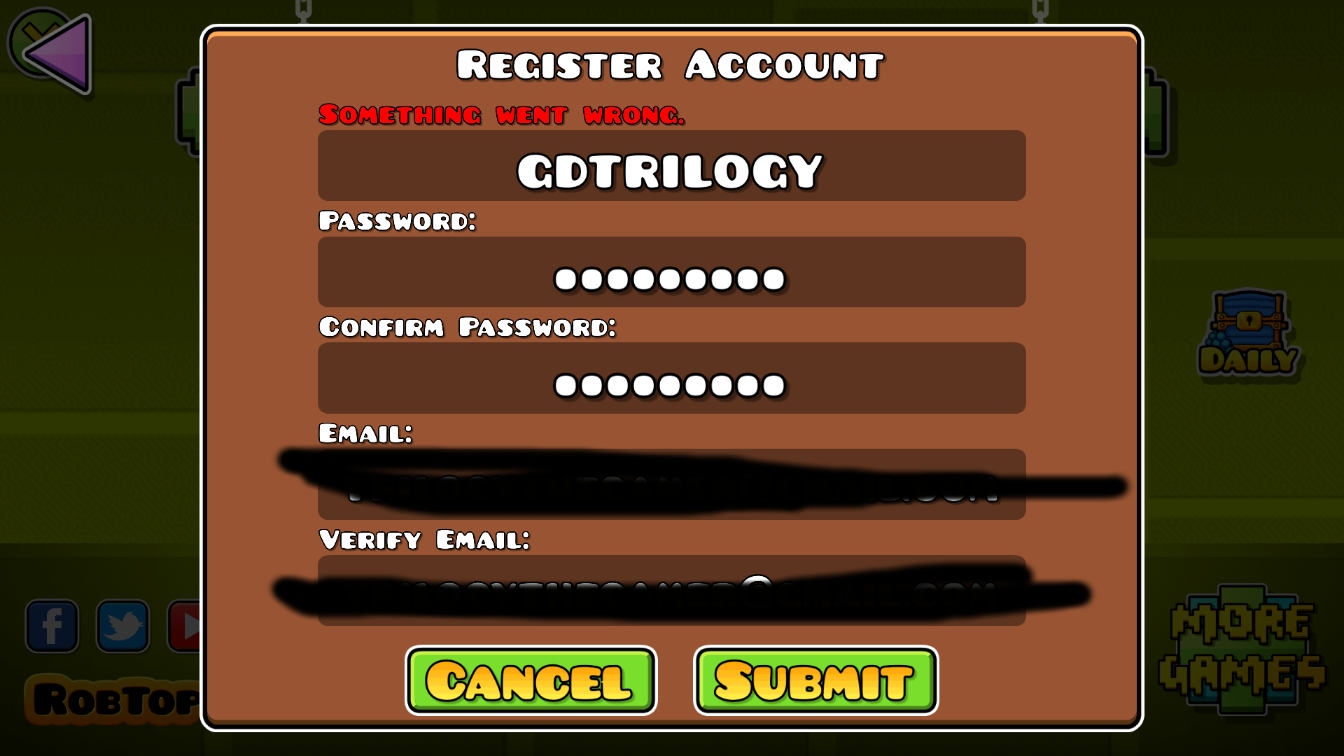 Register Account not working? I want to register, but this keeps