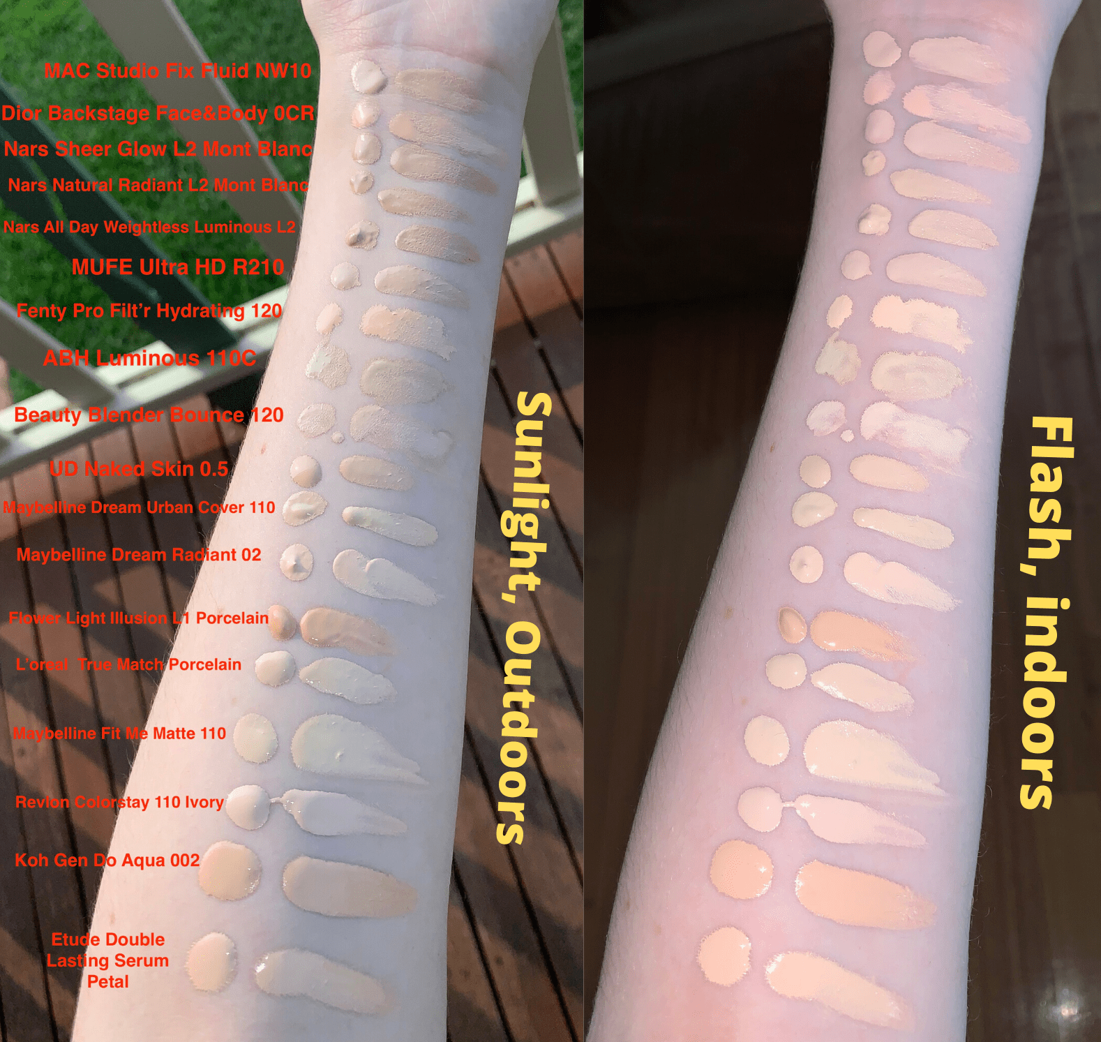 18 Pale Foundation Swatches (16 available in stores in AUS) r