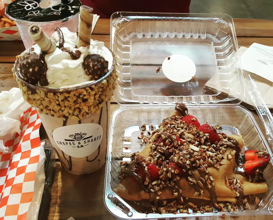 Ferrero Rocher Shake and Sweet Love Crepe (strawberry/nutella/pecans
