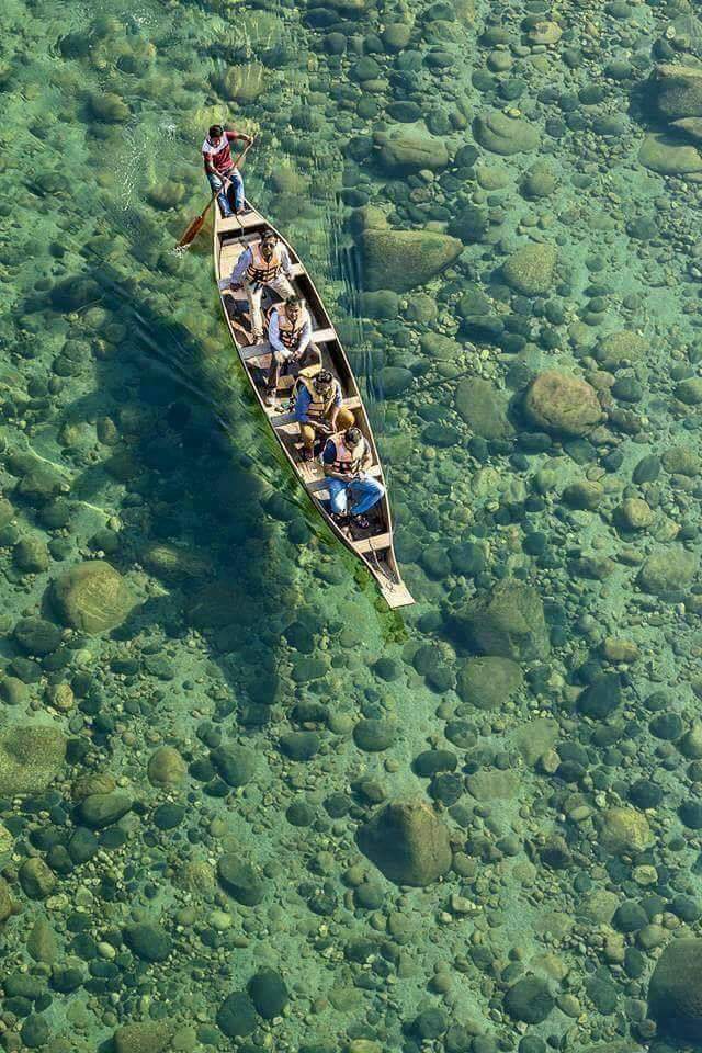 Crystal clear water of Dawki river in meghalaya, India r/pics