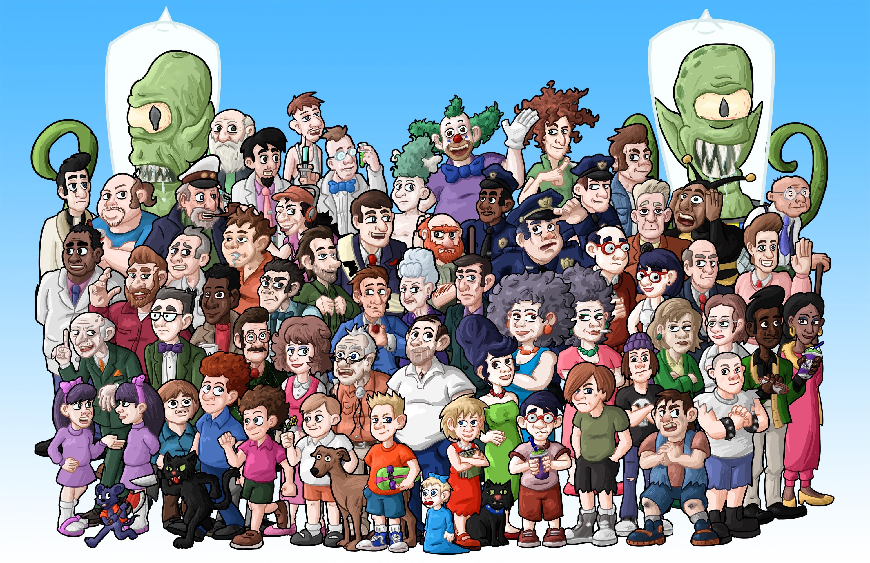 67 Simpsons characters drawn in my style. I posted 20 of them last year, but ended up adding