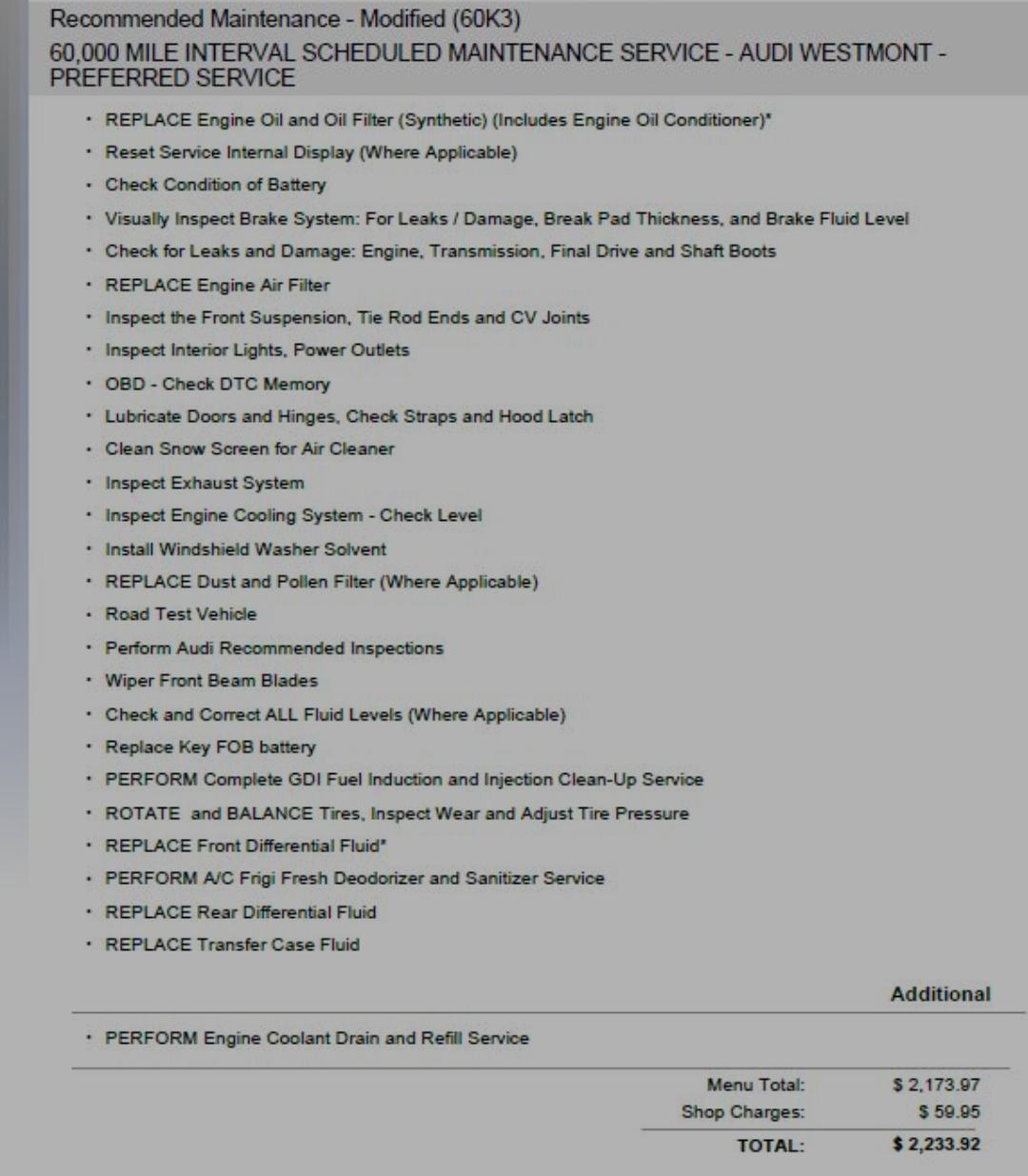 60K Maintenance Are all of these services really necessary? 2.2k