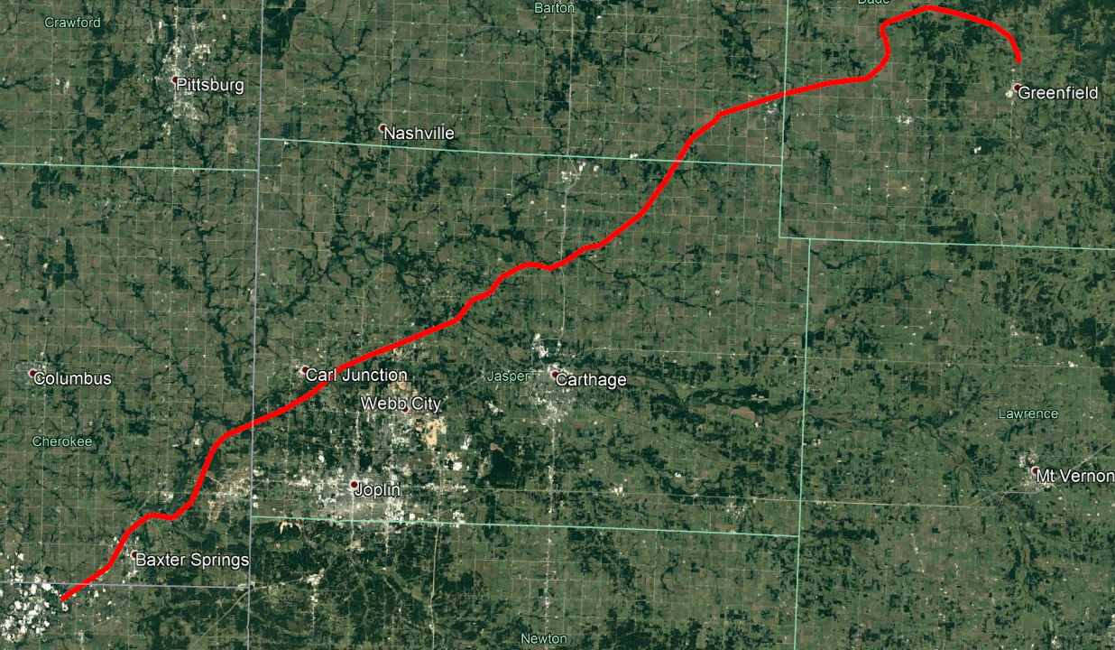 Google Earth Joplin Mo Unofficial Tornado tracks of the Joplin and Jefferson City tornado