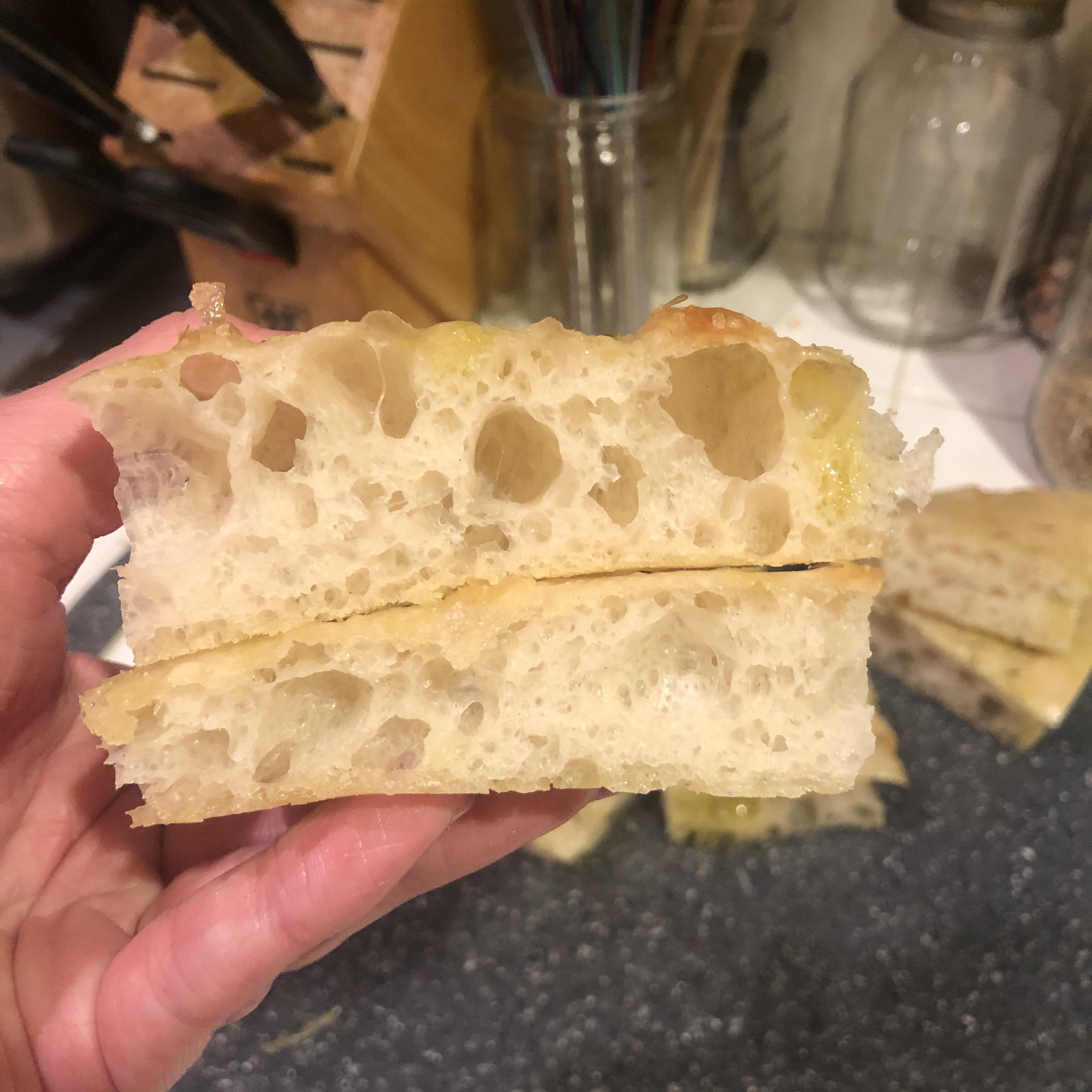 First Focaccia! Top is 90 hydration / bottom is 113.5 hydration