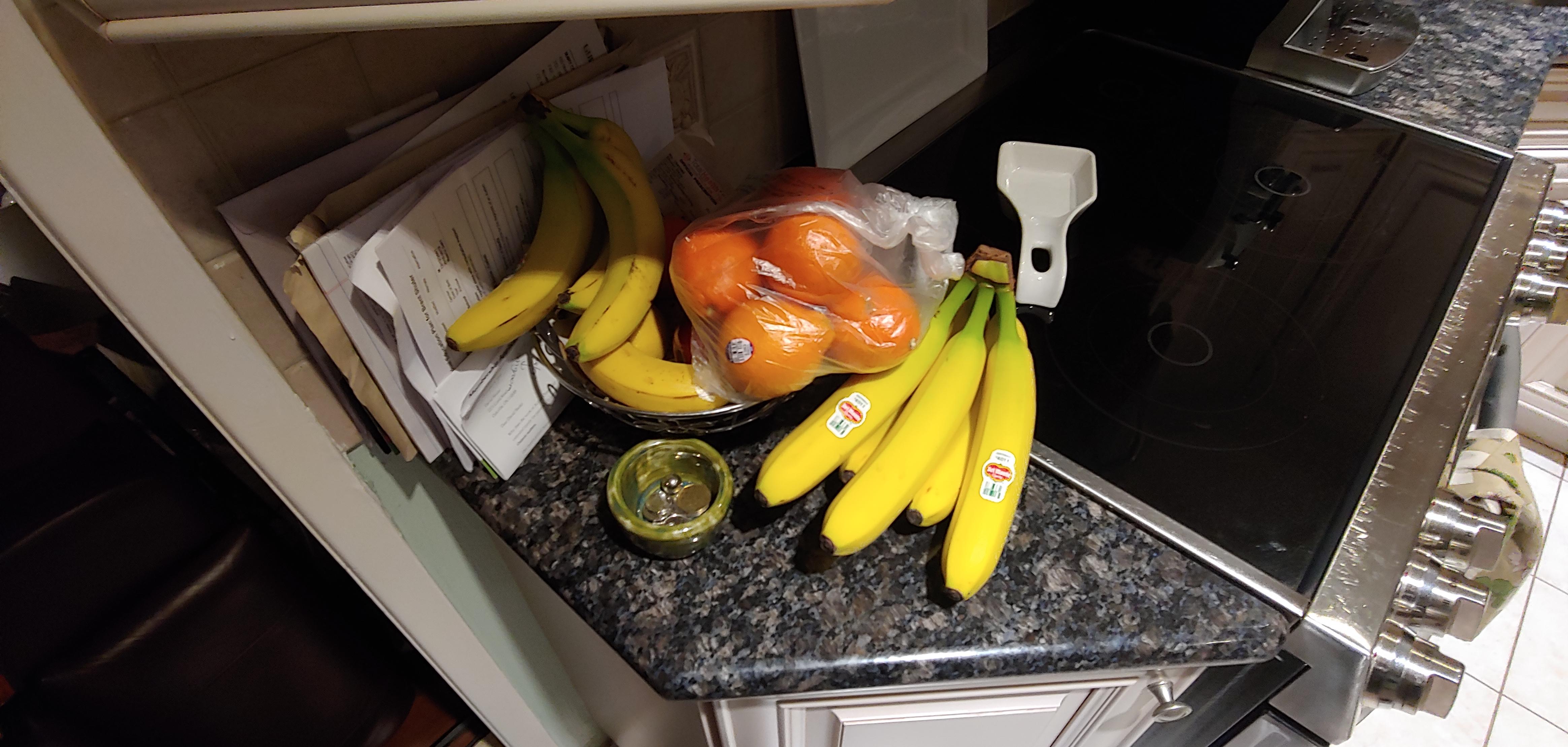 My dad bought too many bananas. We have a fridge, freezer, and a