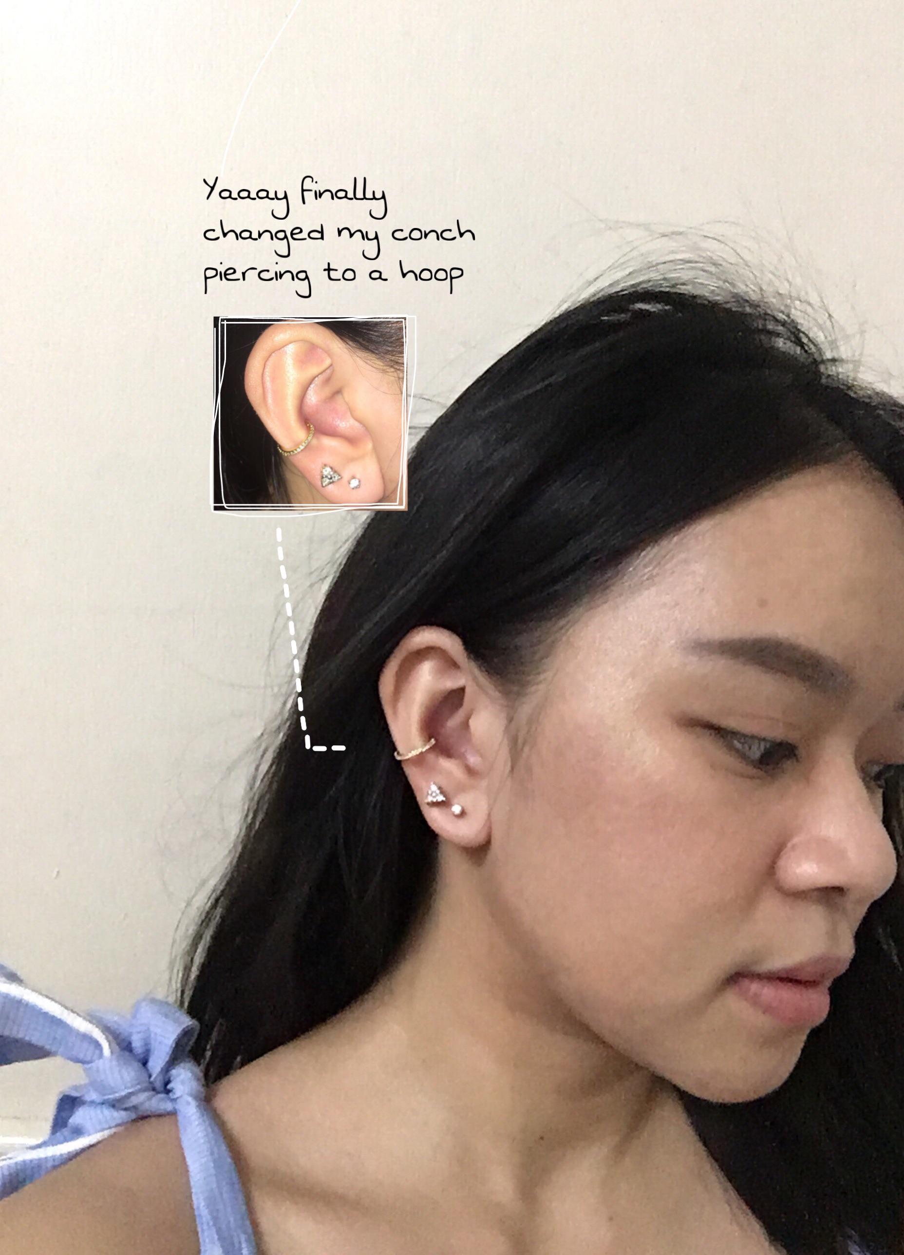 Finally able to change my conch straight barbell to a hoop after 7