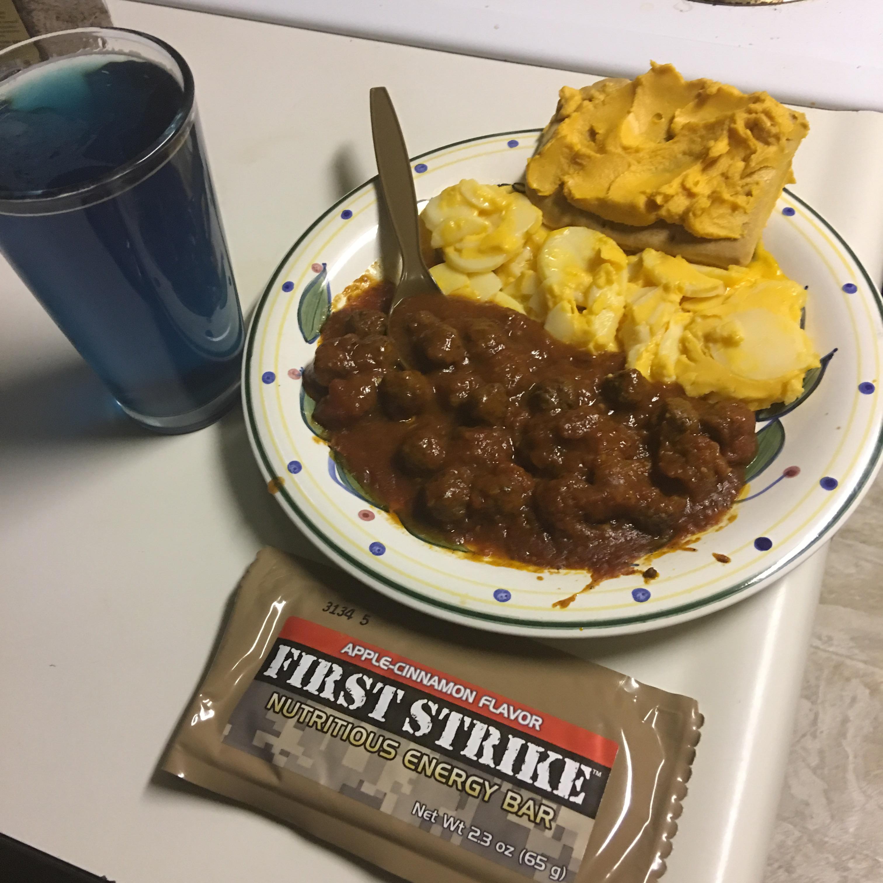 My dinner the other night, Meatballs in Marinara MRE, unpacked and