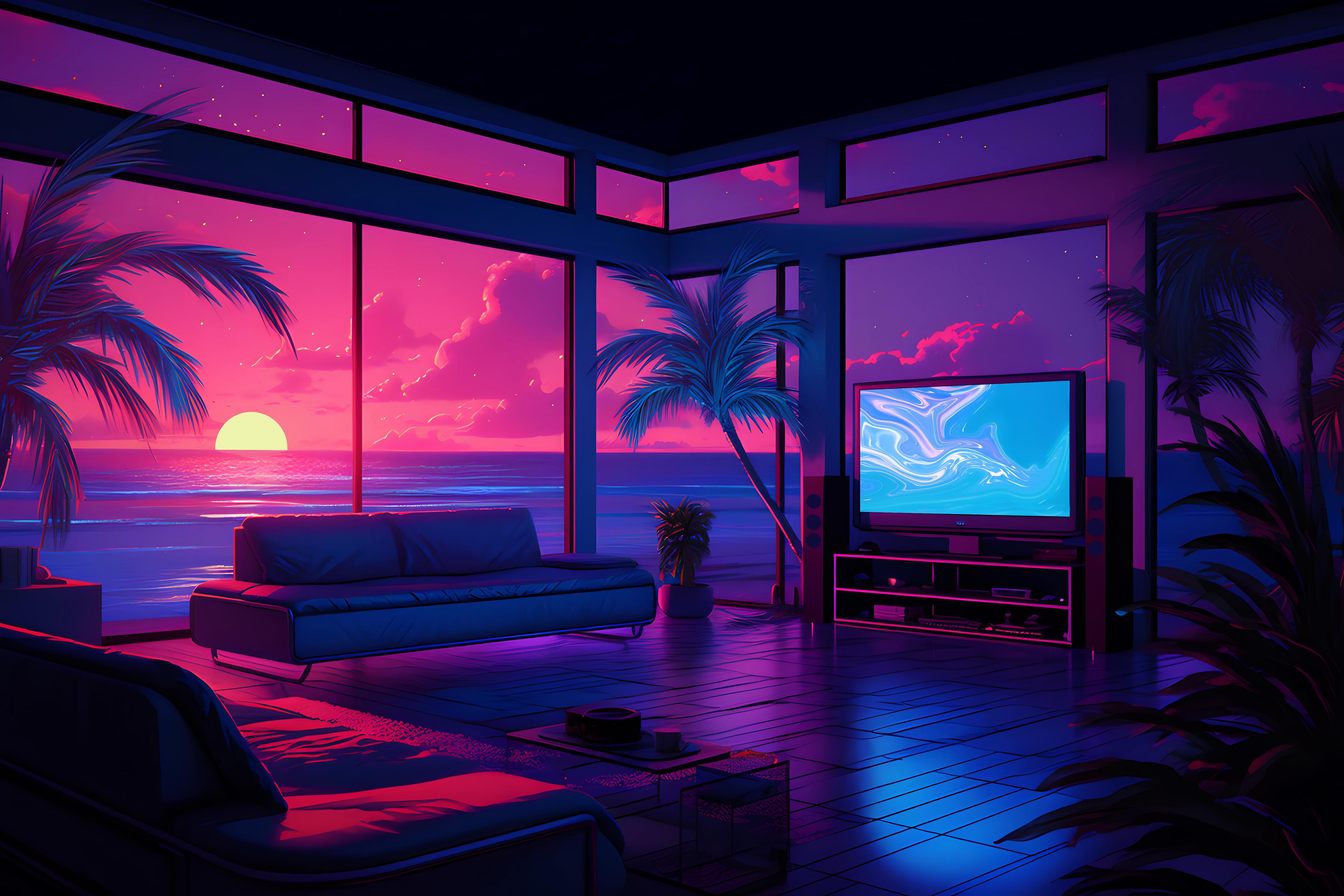 90s Vaporwave Room with Chill Vibe, Lofi Background r/wallpapers