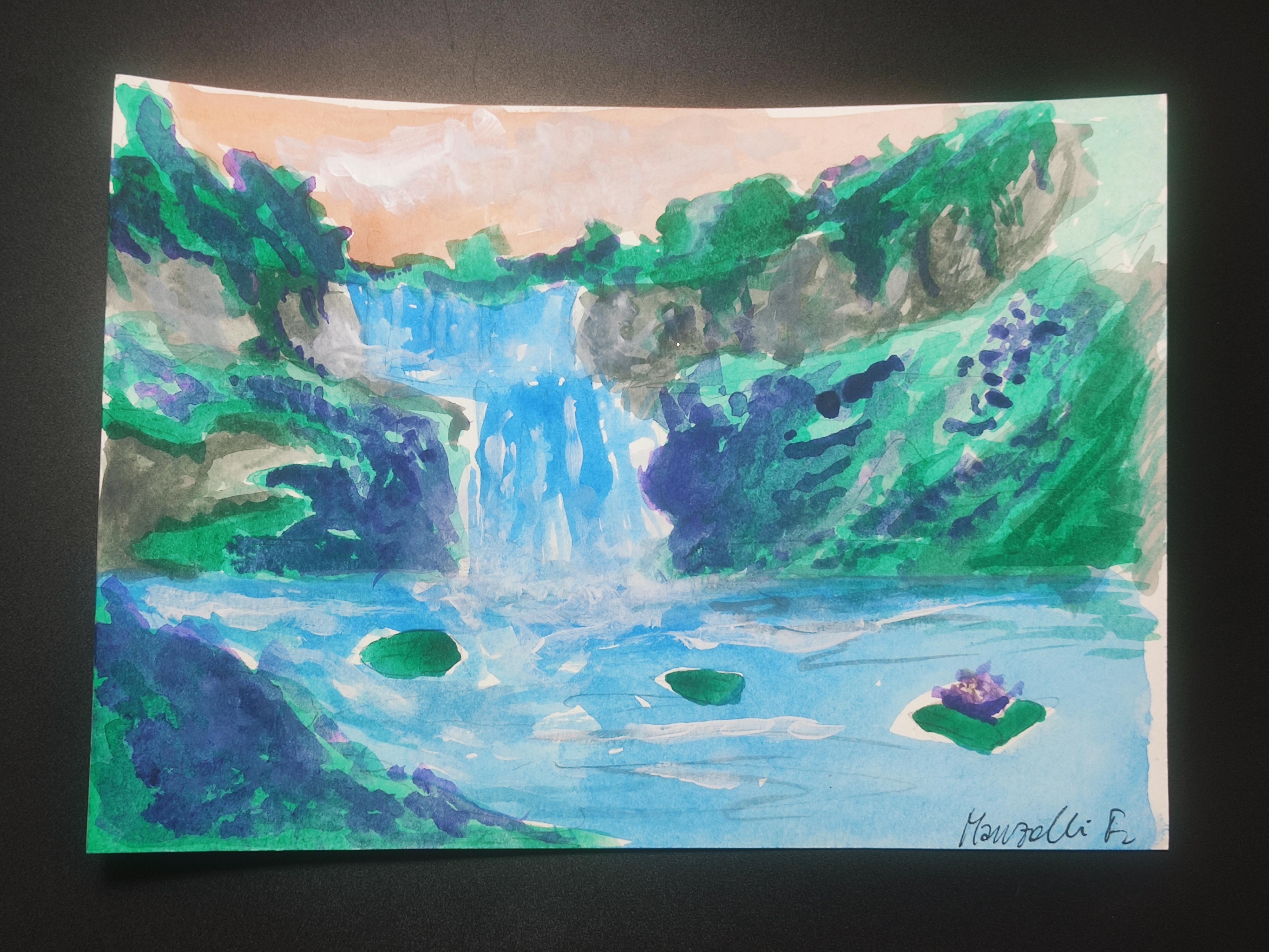 Waterfall, Me, Watercolor, 2022 r/Art