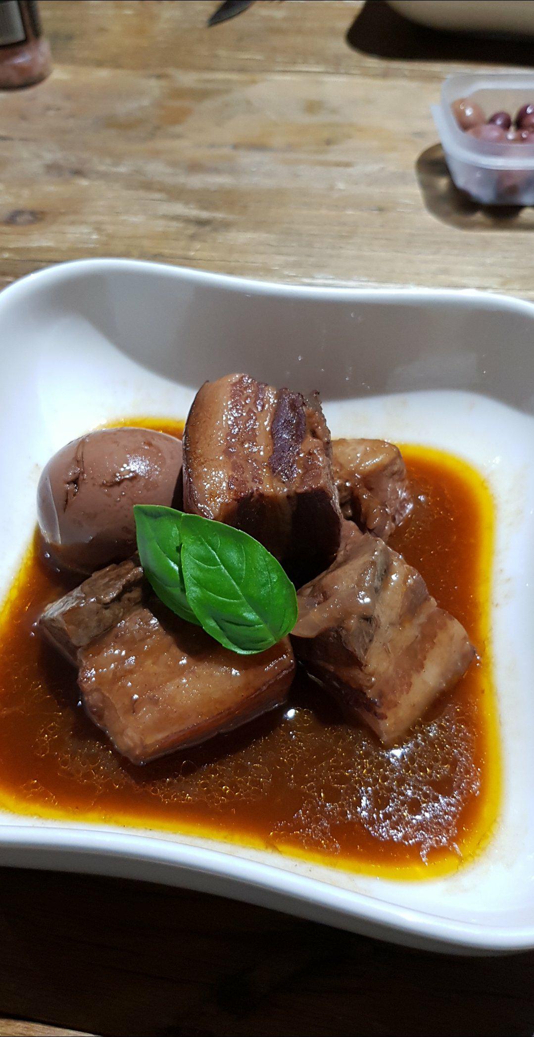 Slow cooked pork belly demi glazed with egg r/slowcooking