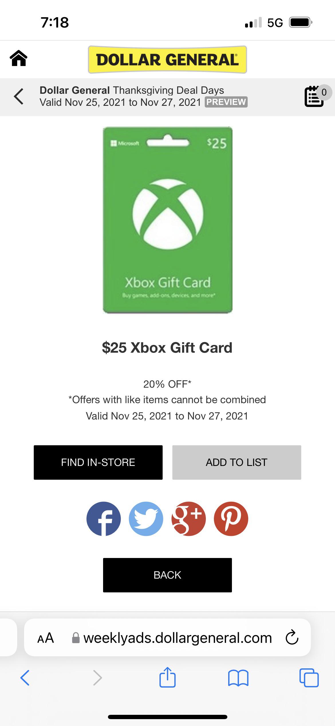 Dollar General has 20 Xbox gift cards this weekend r/XboxSeriesX