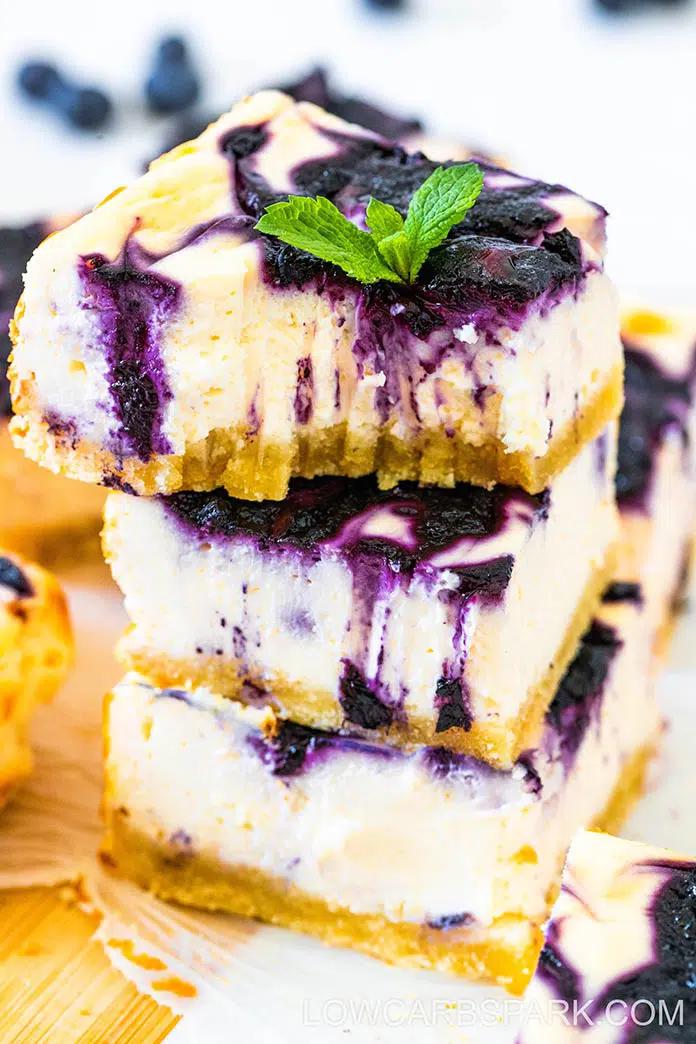 Blueberry Swirl Keto Cheesecake Bars r/ketorecipes