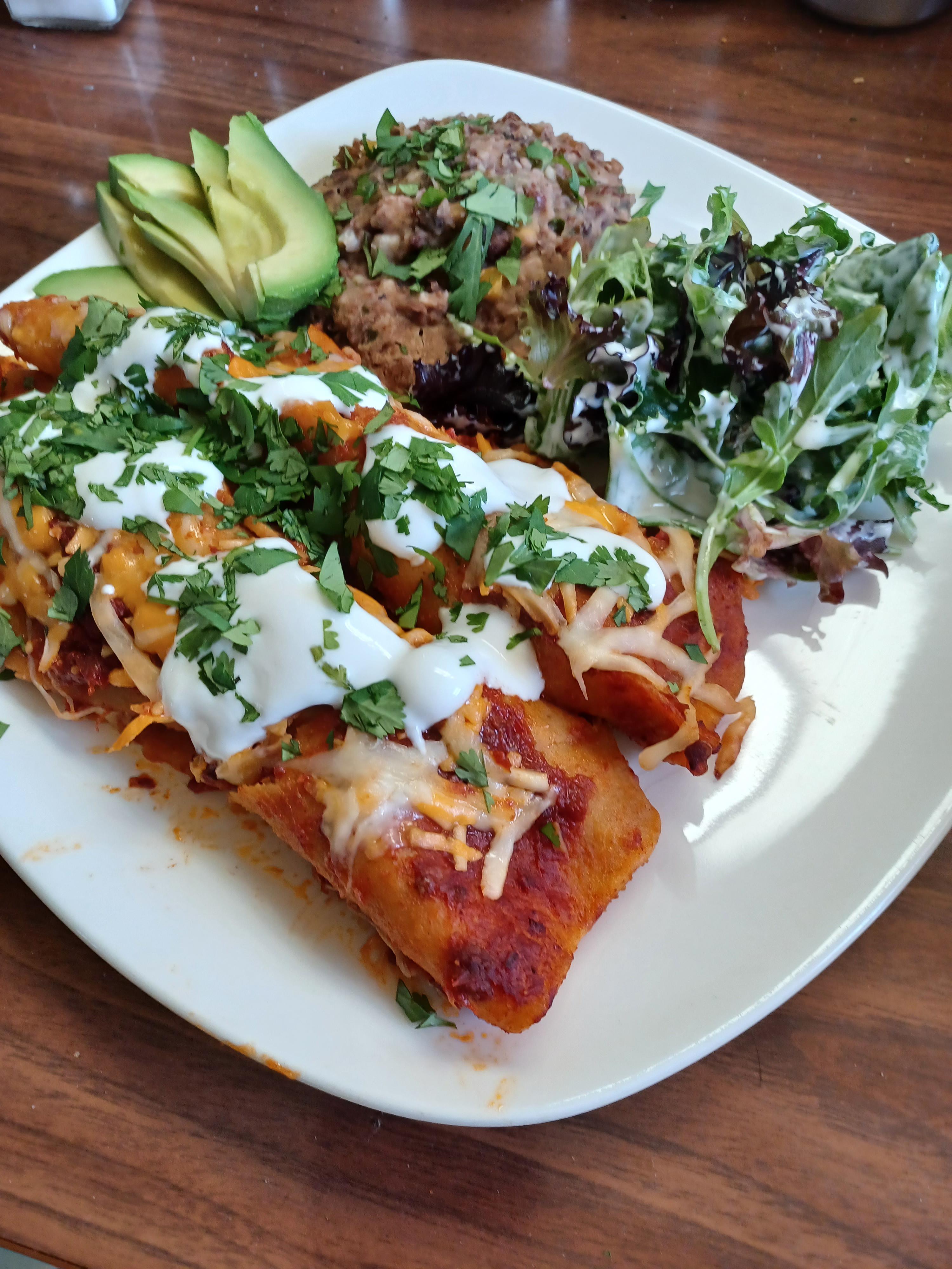 Chicken Tinga Enchiladas and Refried Beans r/FoodPorn