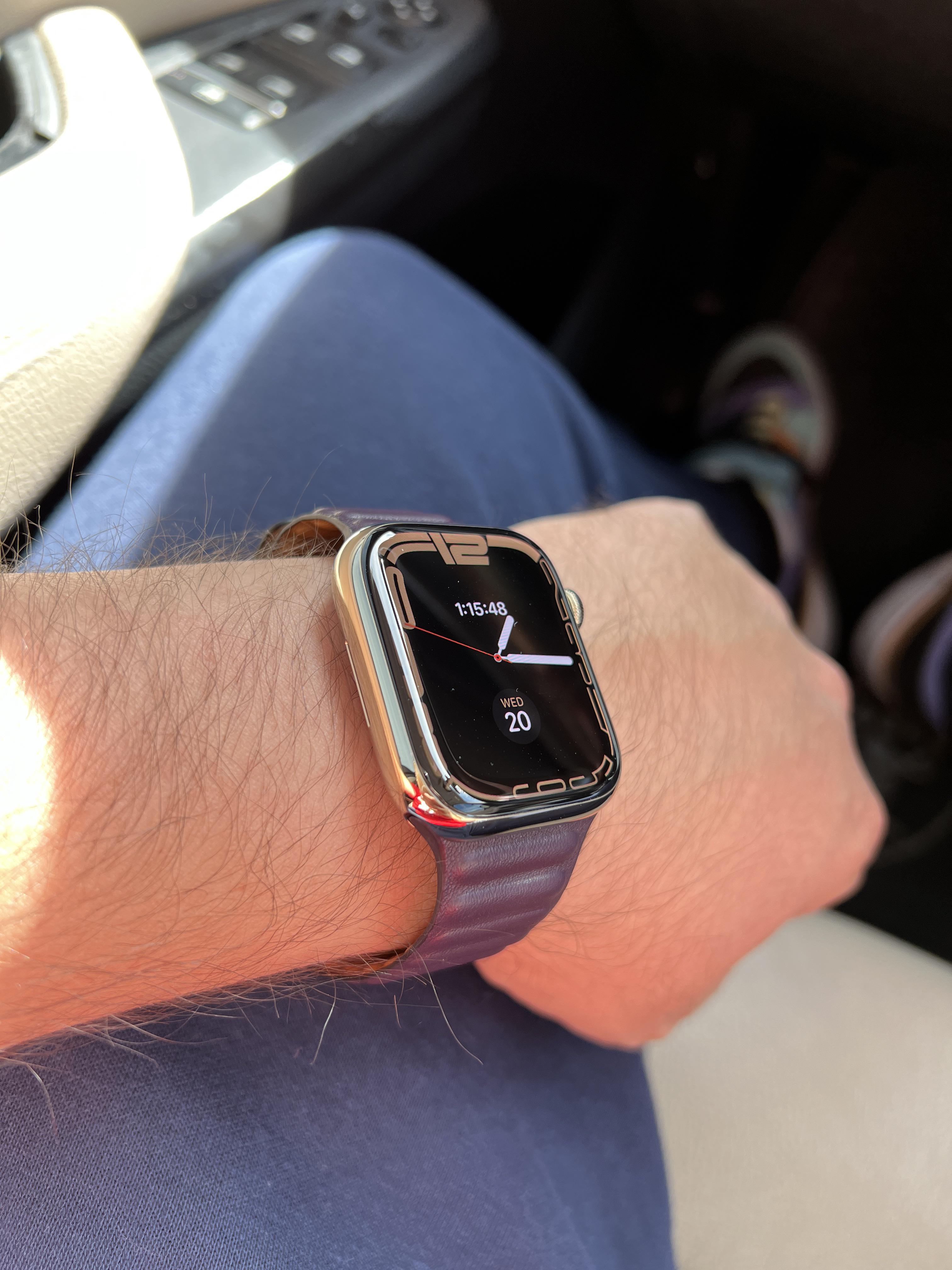 Series 7 45mm Gold Stainless Dark Cherry Leather r/AppleWatch