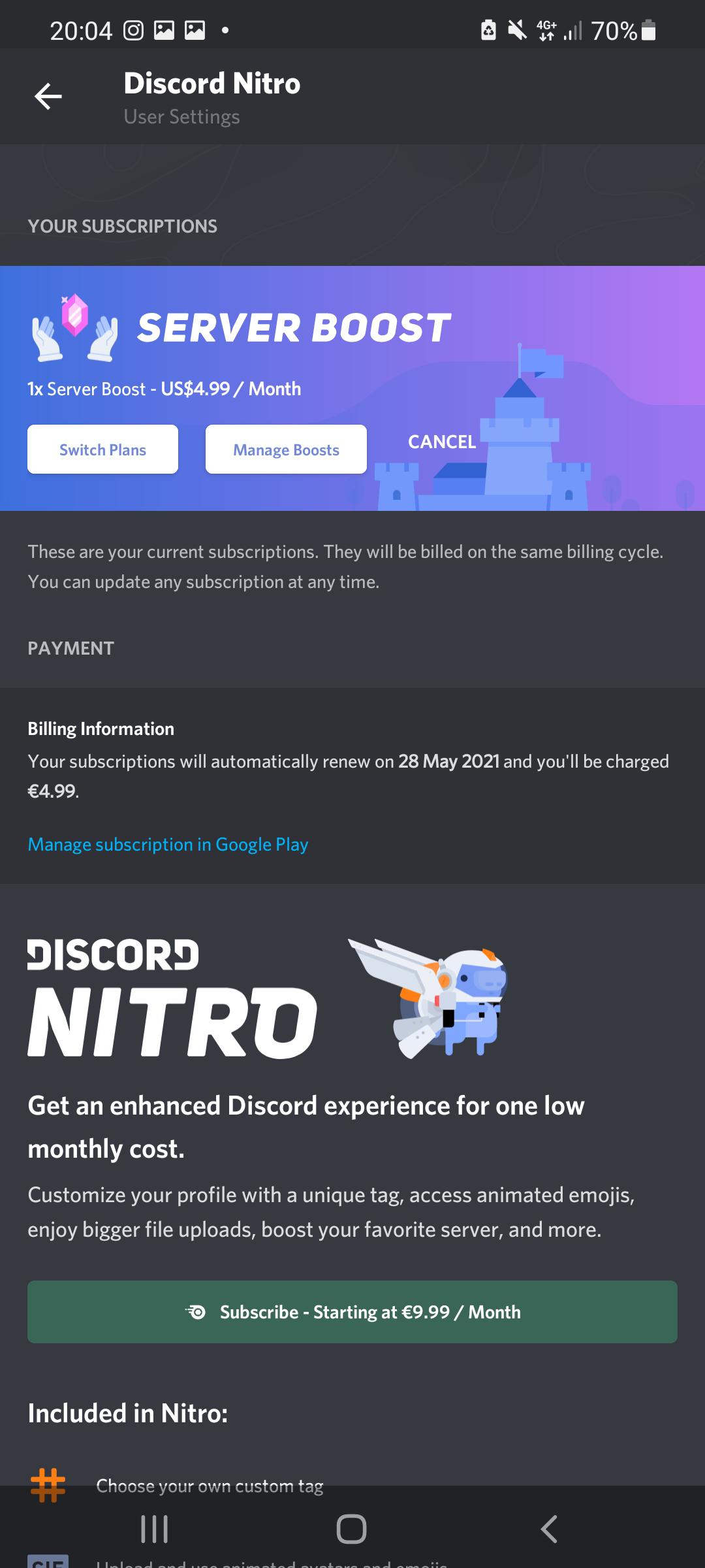 Buy nitro button greyed out (paying with play store) r/discordapp