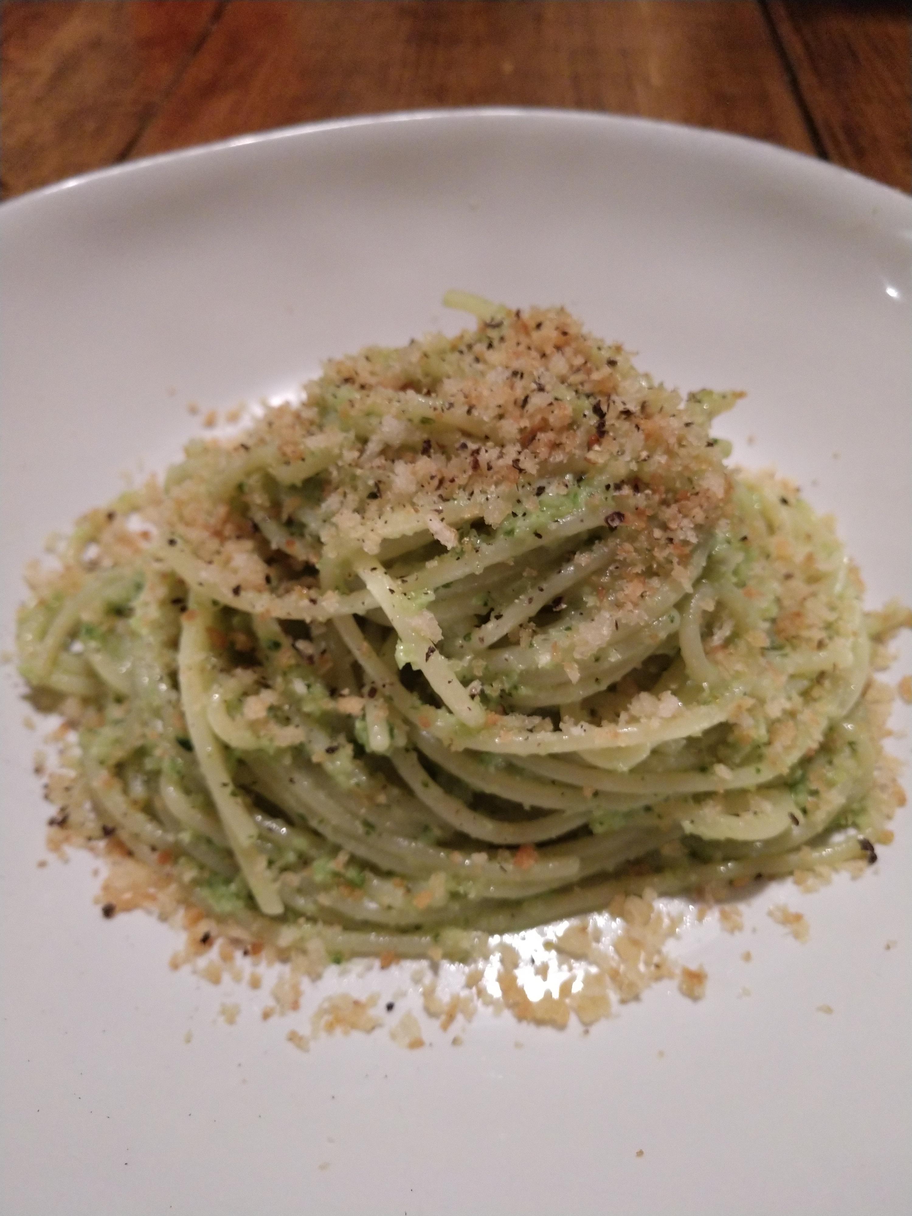 Spaghetti with Breadcrumb Jalapeno Pesto [homemade] r/food