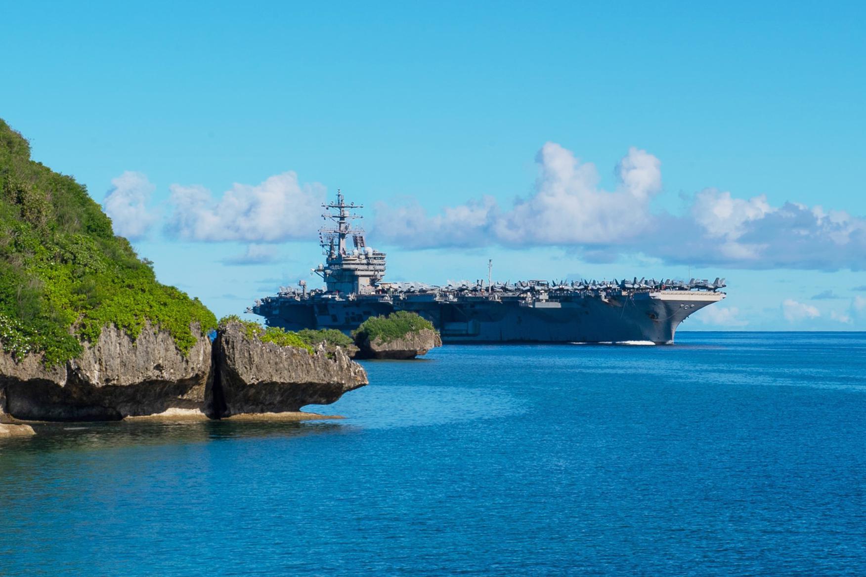 USS Ronald Reagan (CVN 76) arrives at Naval Base Guam for a Safe Haven