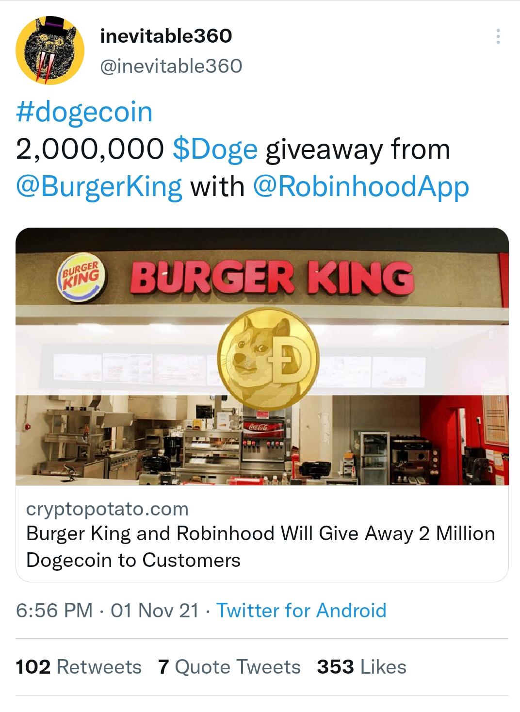 Guess I M Eating Burger King For The Next 21 Days Dogecoin