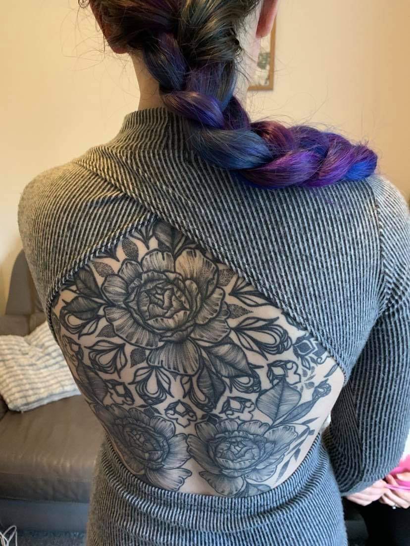 My back tattoo by Ashlee Saunders at Wolf Ink Studio located in Exeter