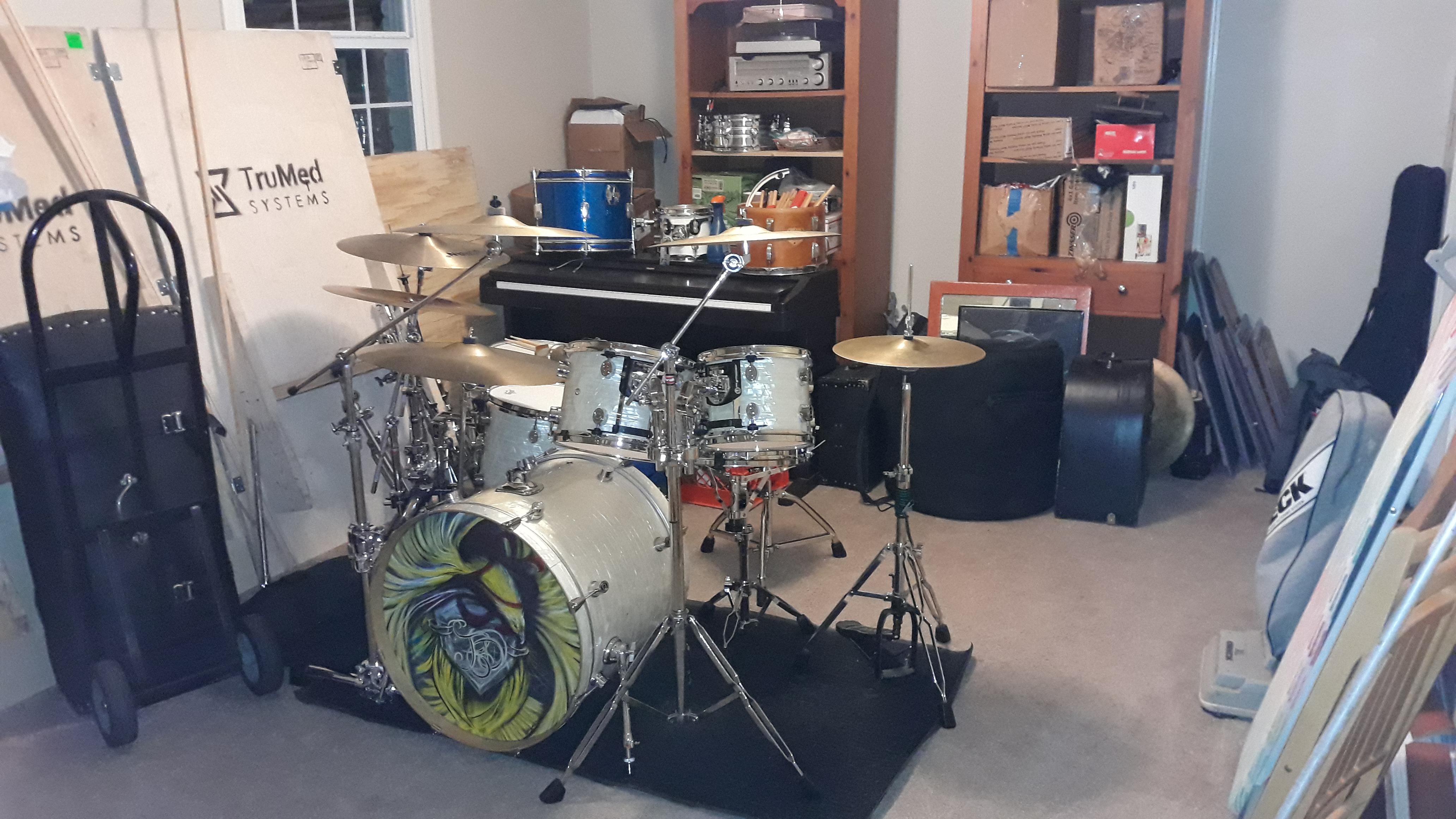 My drums are finally set up in my very own dedicated music room in my