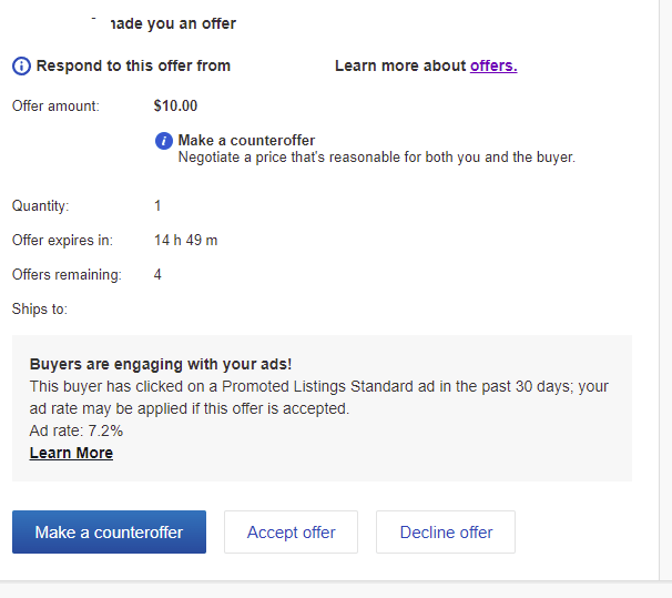 Ebay now telling you when someone makes an offer based off ad