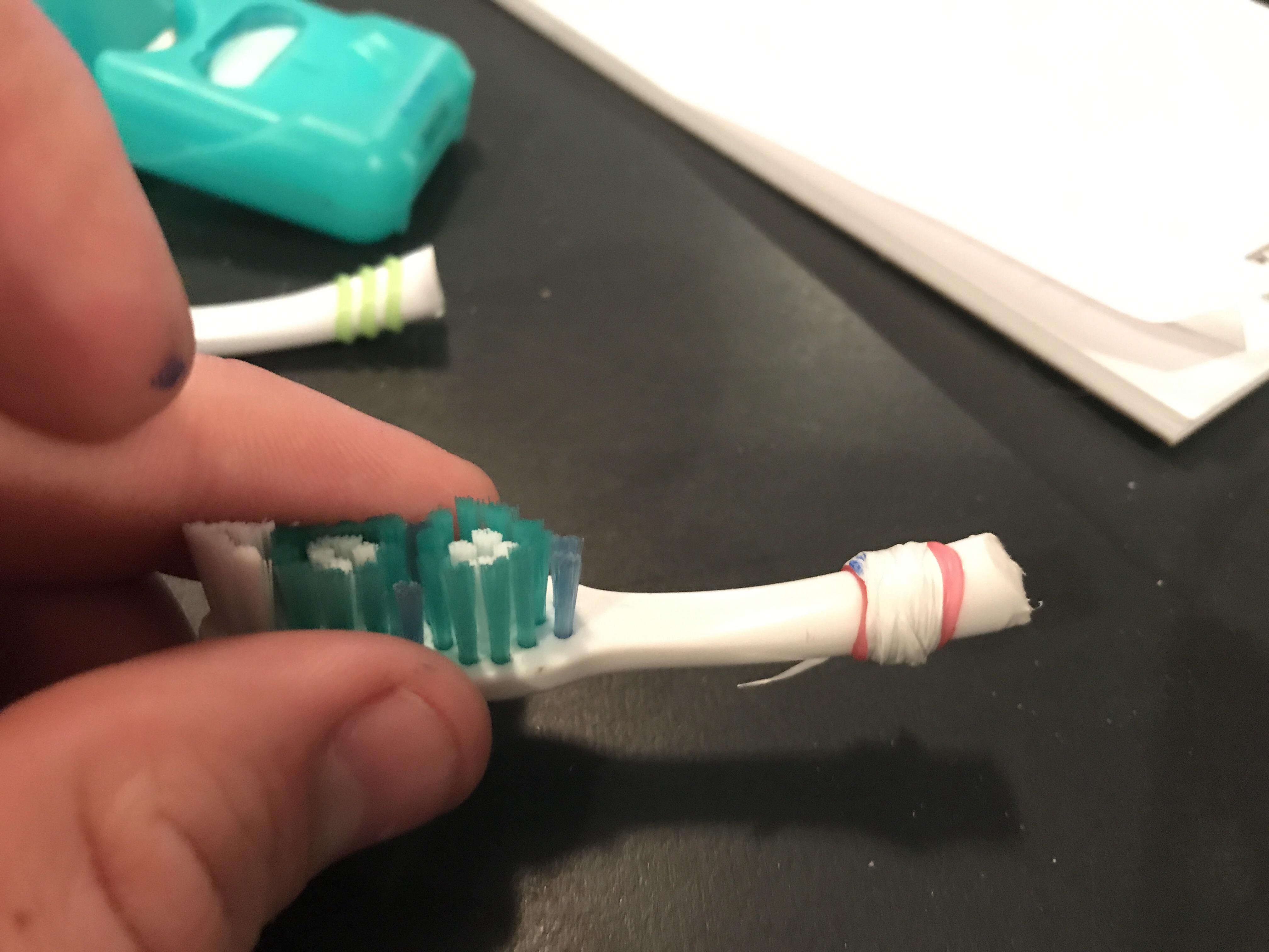 A simple hack Dental floss around ribbed toothbrush r/Ultralight