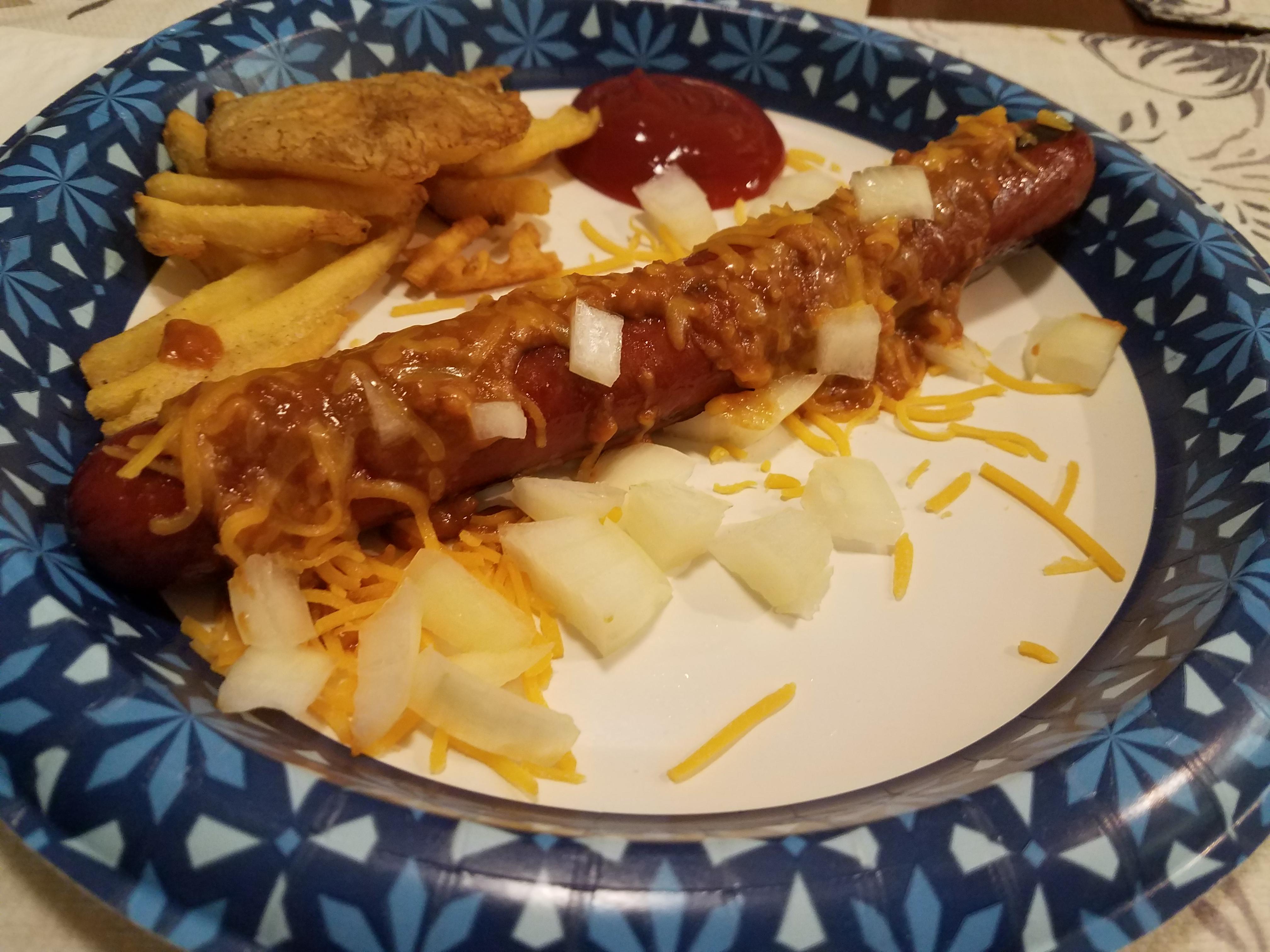 Costco chili cheese dog n waffle fries r/CA_Kitchen