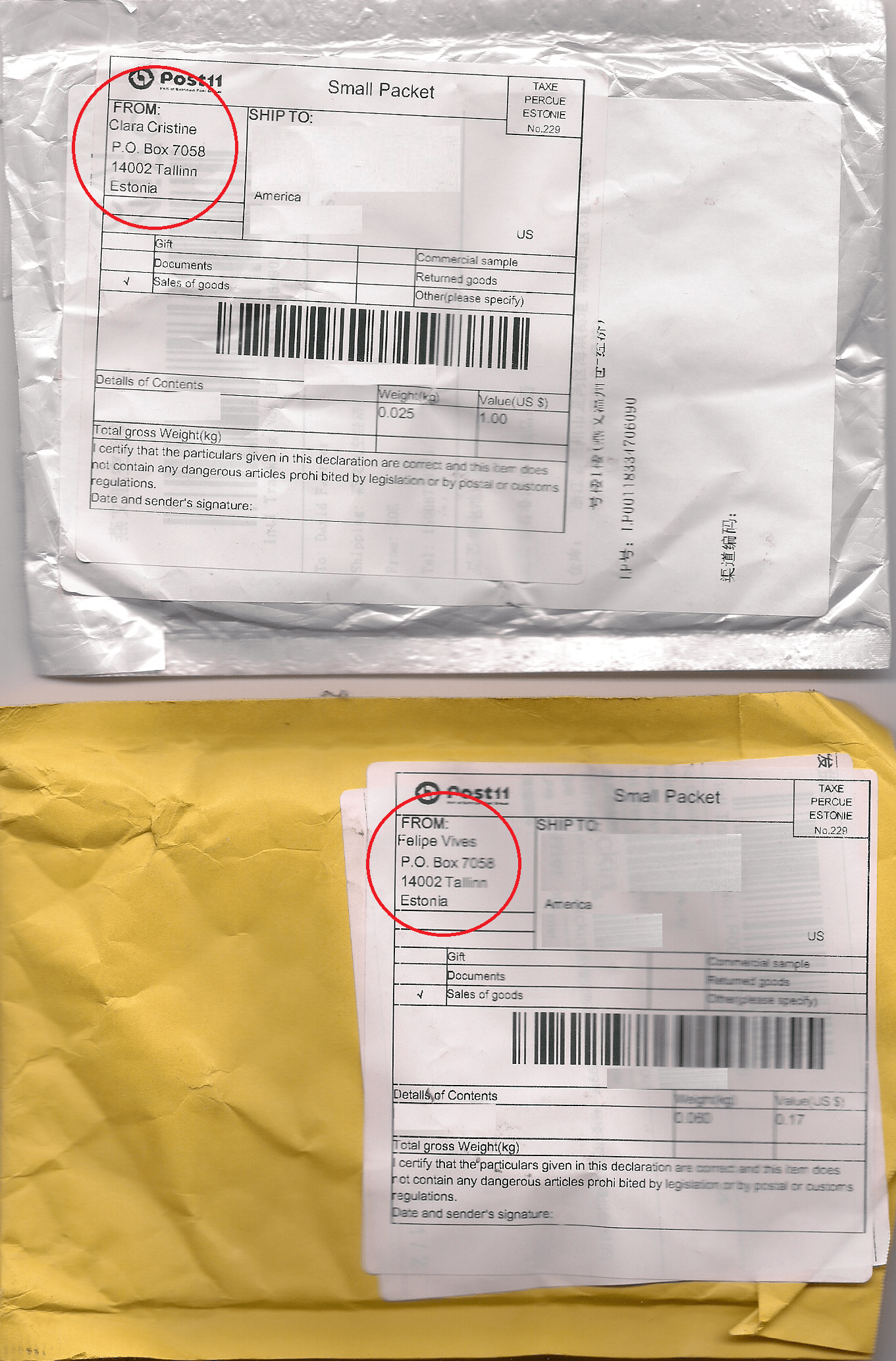 Two items. Two different sellers. Both routed from China to the same PO