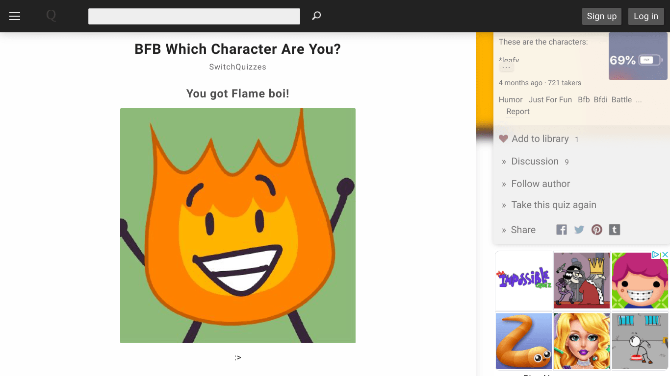 I took a BFB character quiz and I GOT MY FAVORITE BFB CHARACTER I AM