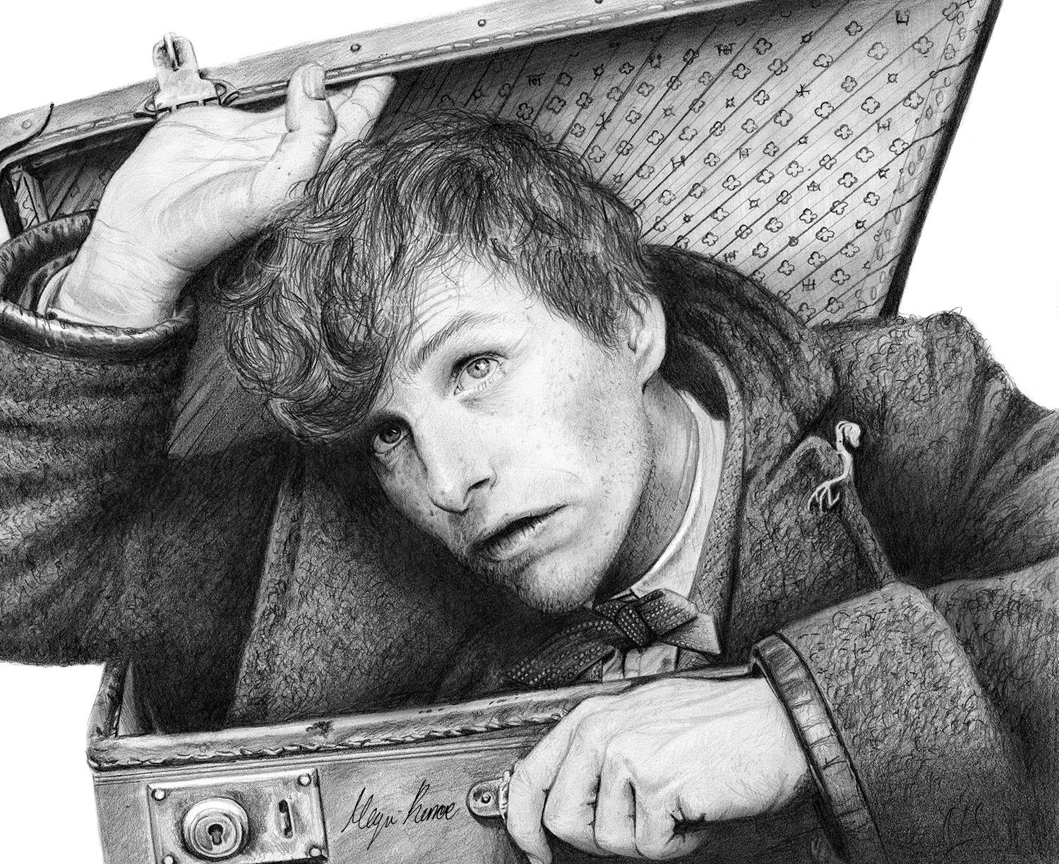 Newt Scamander, Graphite Drawing by myself (old drawing from a few