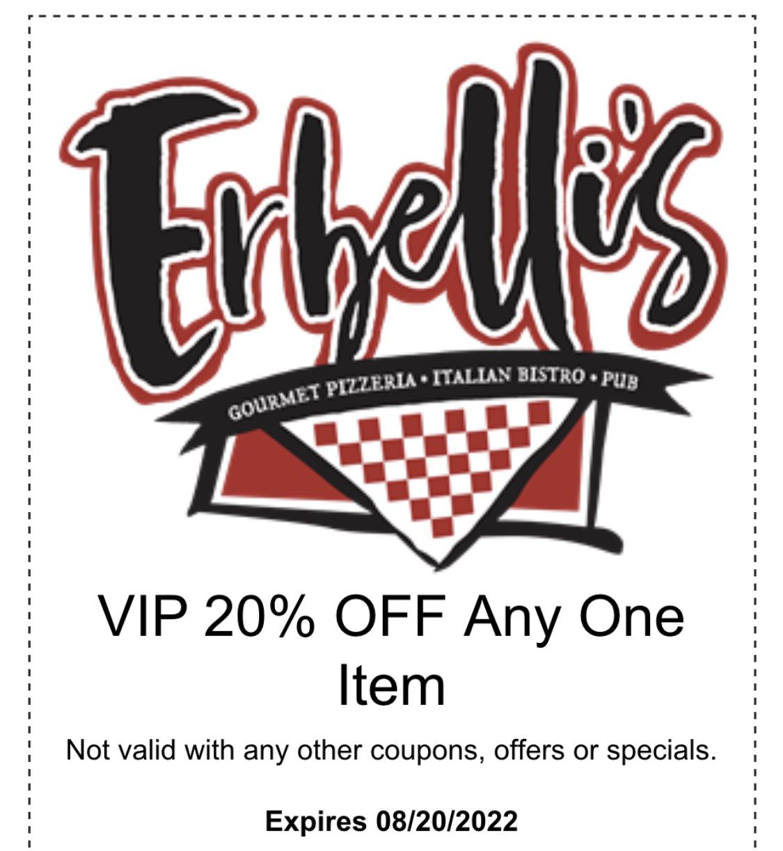 Erbelli’s great pizza, shady coupons & shite website. They told me