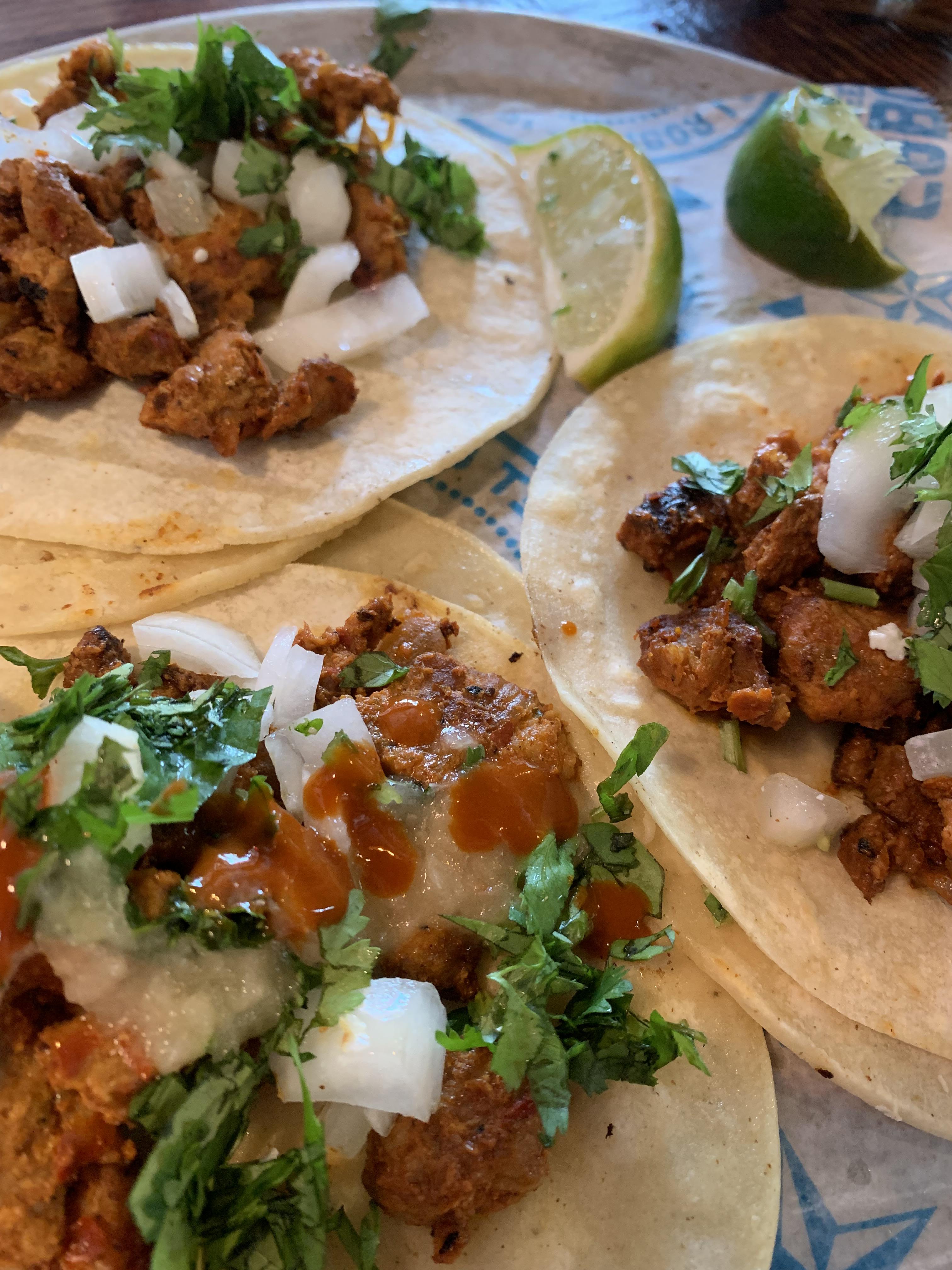 Tacos al pastor with pineapple habanero sauce. Lunch of the gods. r
