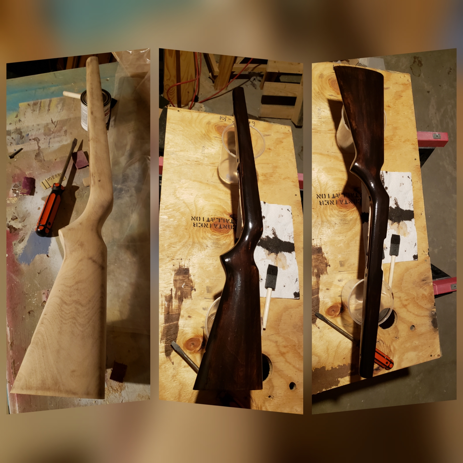 My first ever gun stock refinishing. Sanded the old finish off by hand