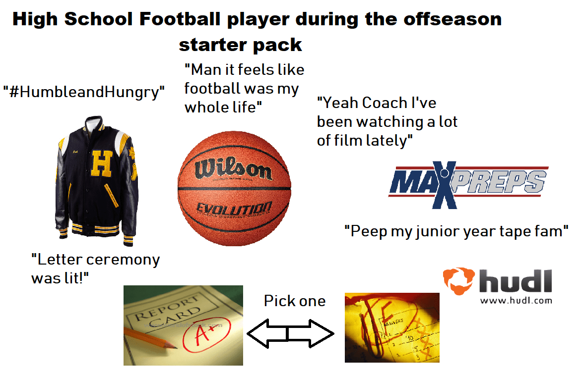 HS Football player during the offseason starter pack r/starterpacks