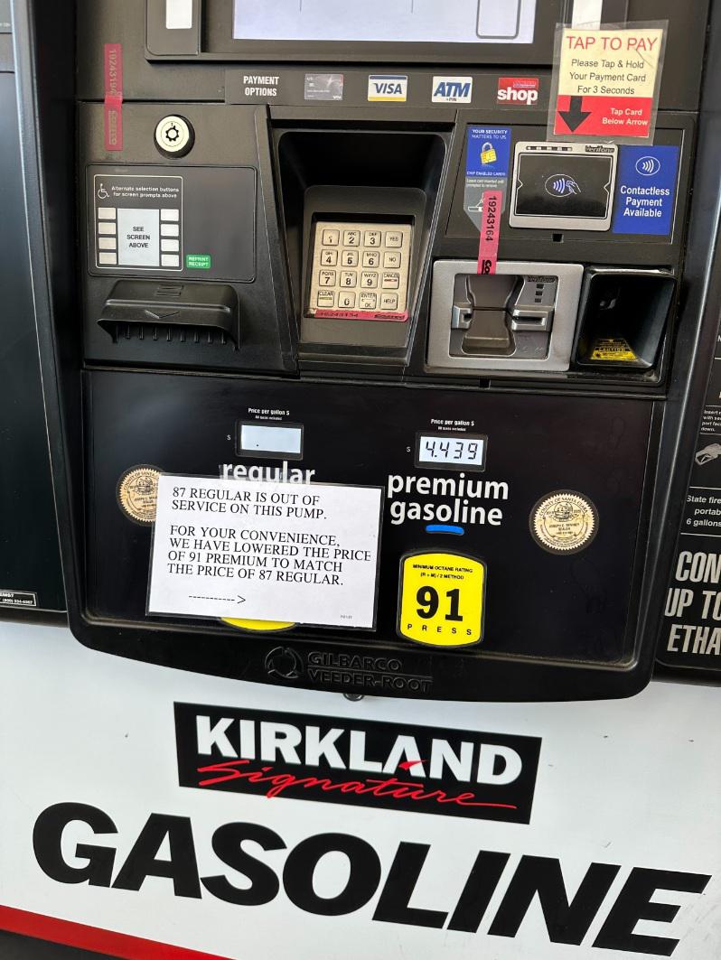 Premium gas for regular price at San Jose, CA r/Costco
