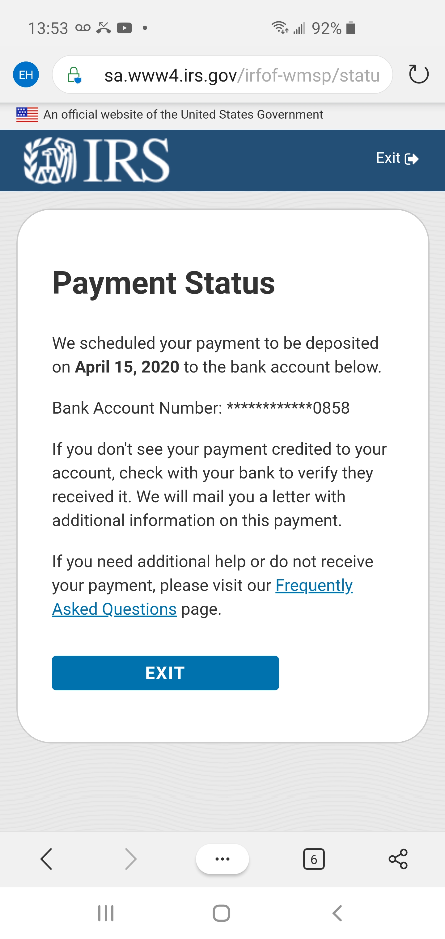 So... Yeah. Nothing in my bank account for the stimulus check BUT I did get my tax refund