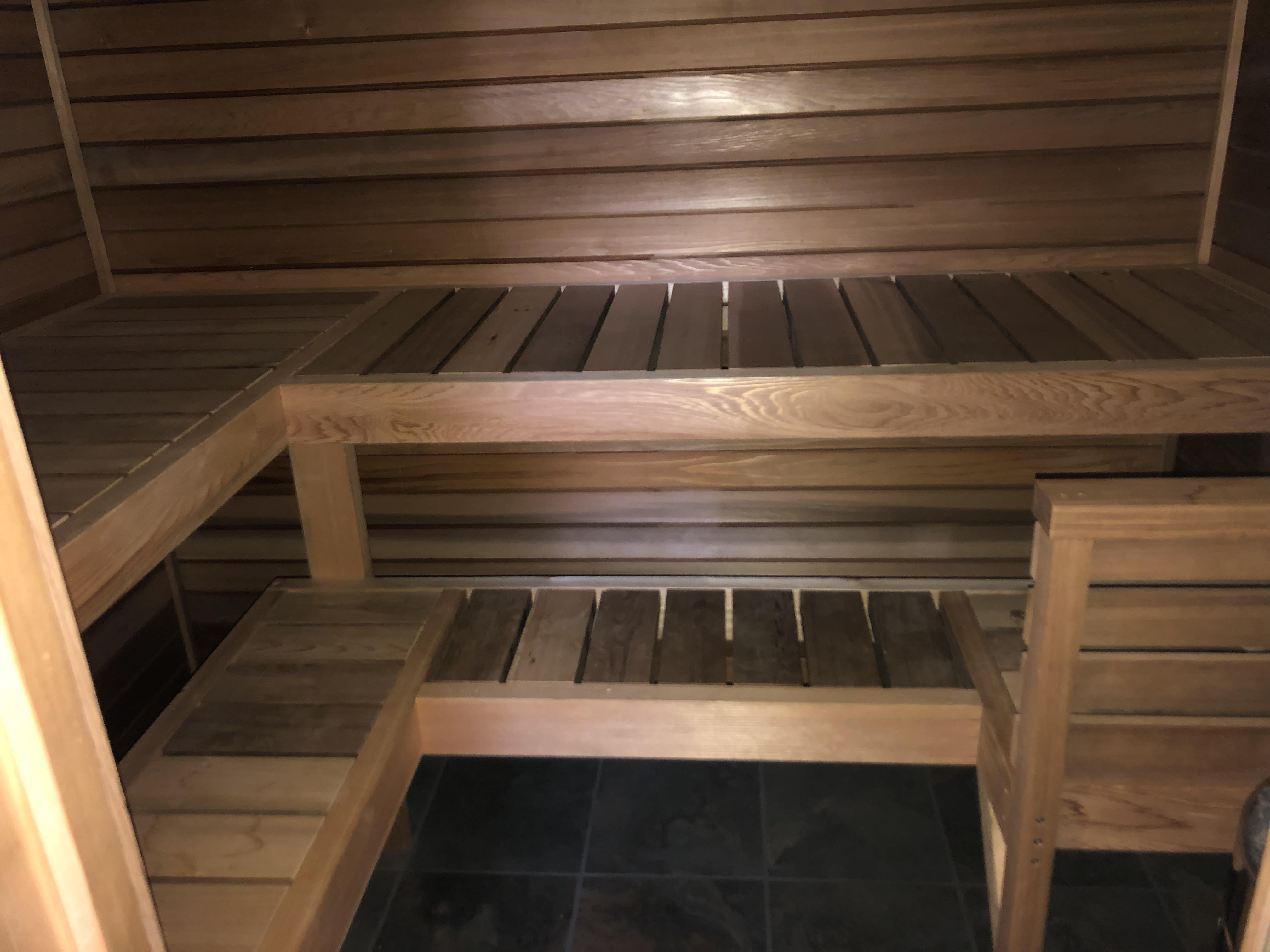 My L bench design for small sauna : r/Sauna
