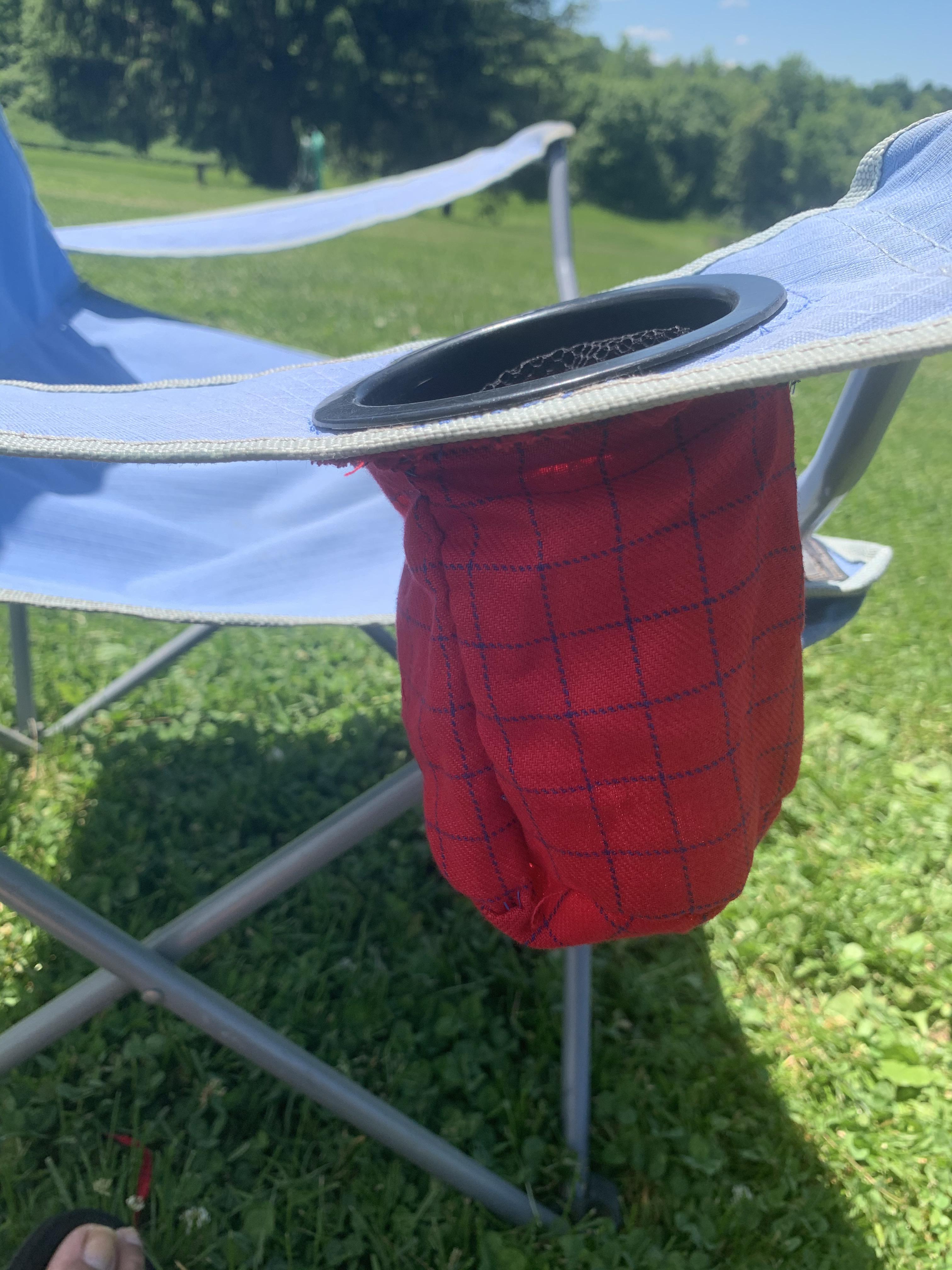 Fixed an outdoor chair’s cup holder. The cheap mesh tips too easily. r/Visiblemending