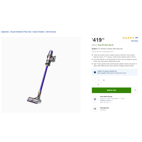 [Lowe's] Dyson V11 Animal Cordless Stick Vacuum 419.99 + FS r