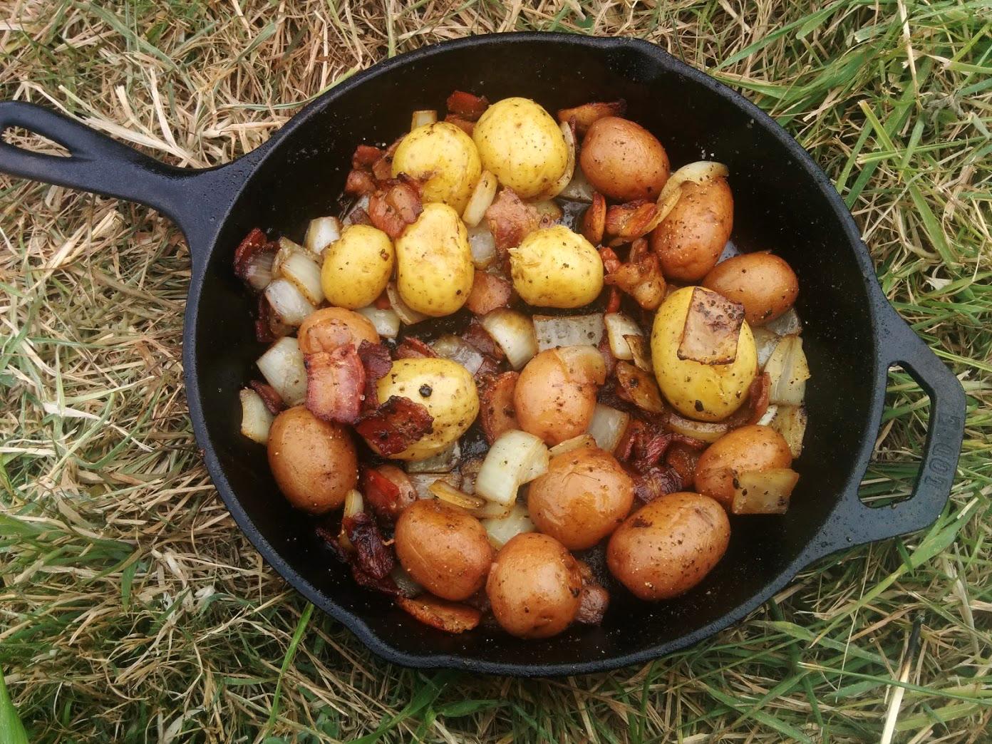 Simple ren faire camping breakfast Bacon, onions, potatoes food
