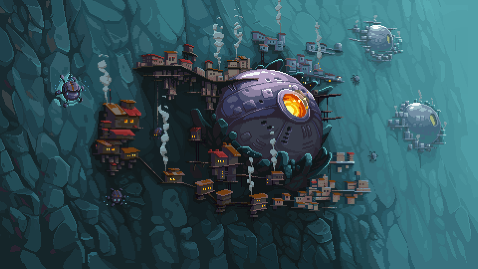 A settlement built on a Wall next to high tech сore from Wall World