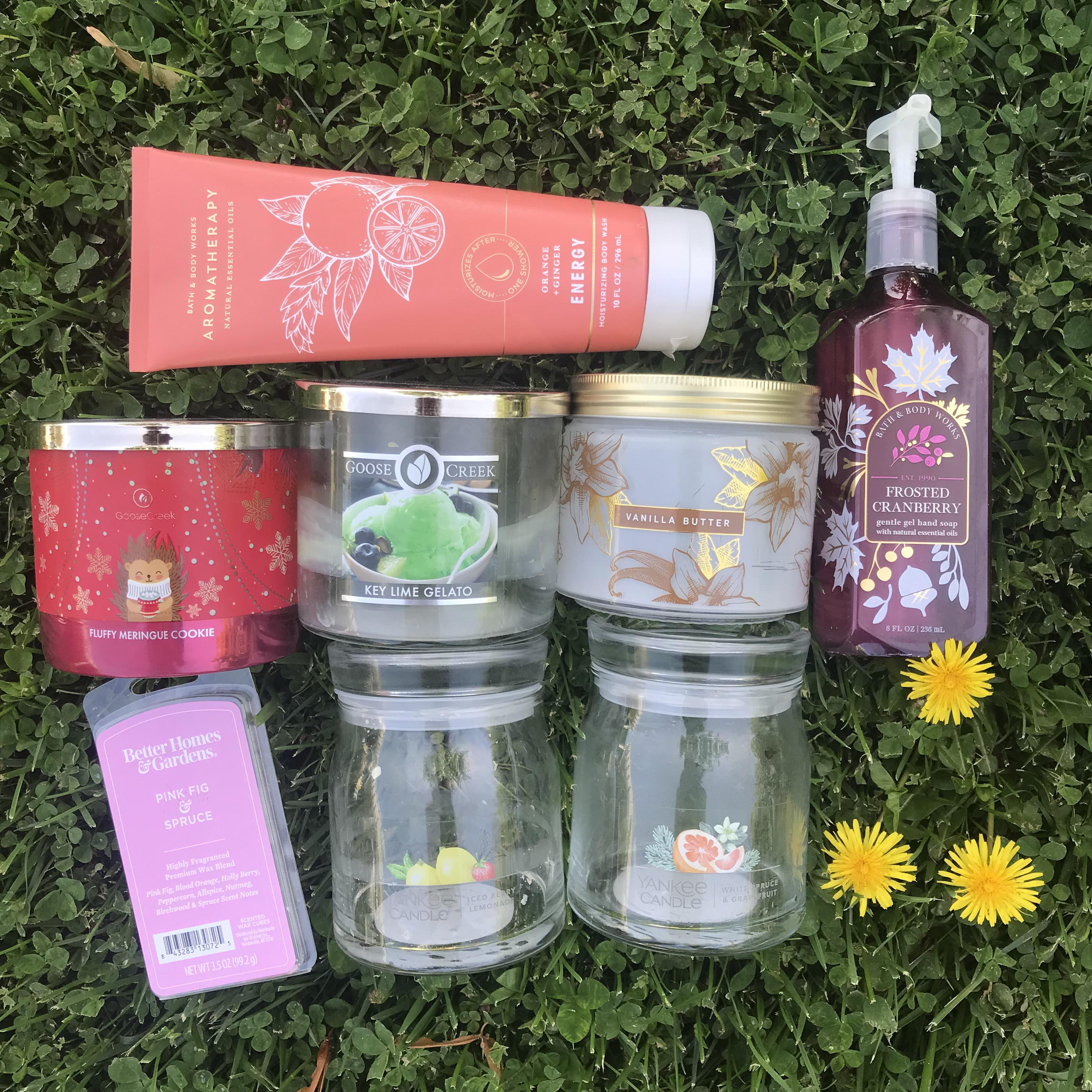 Recent empties. Vanilla Butter is a Bellevue candle from Costco. I found the dandelions in my