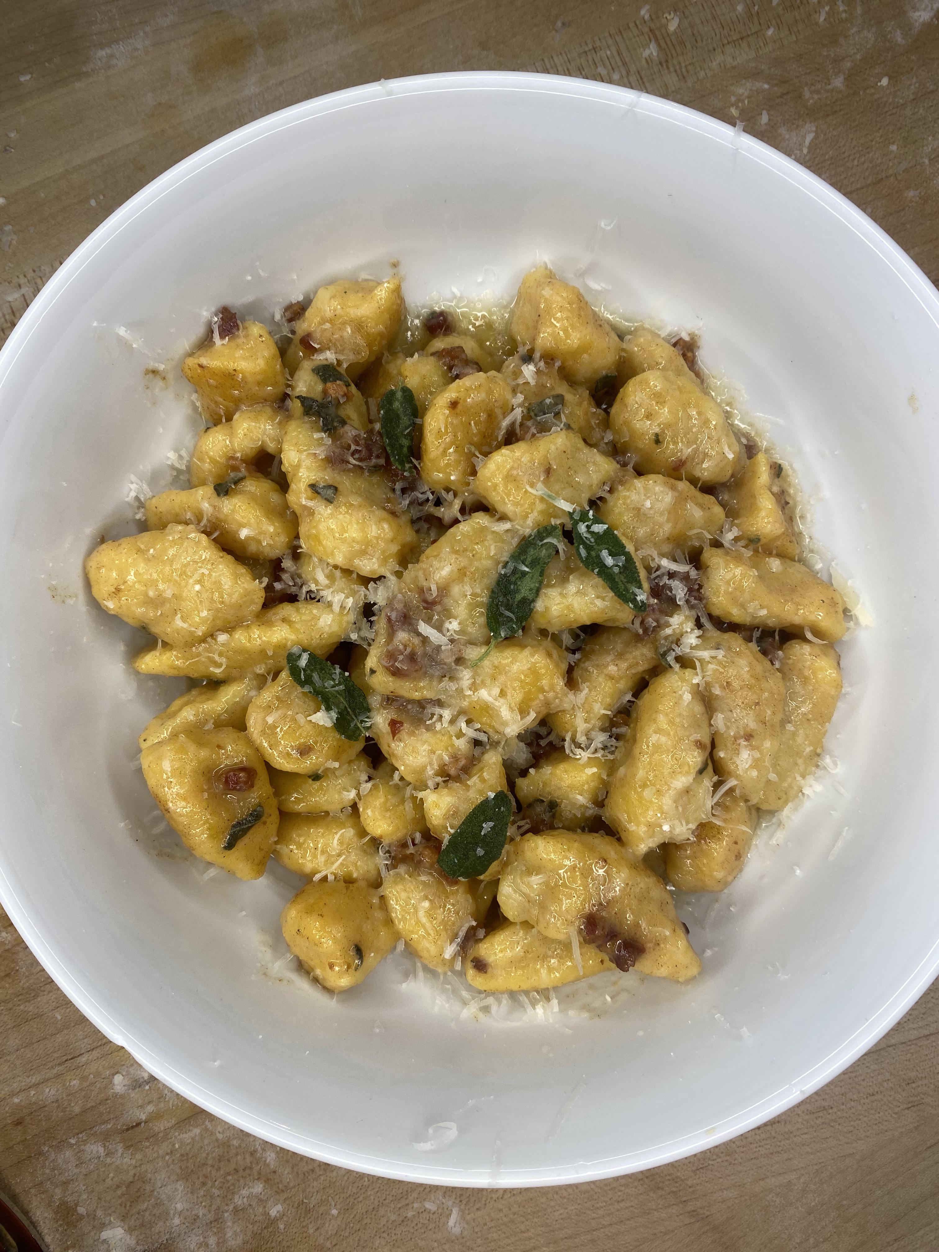 Homemade butternut squash gnocchi with a brown butter sage sauce. So