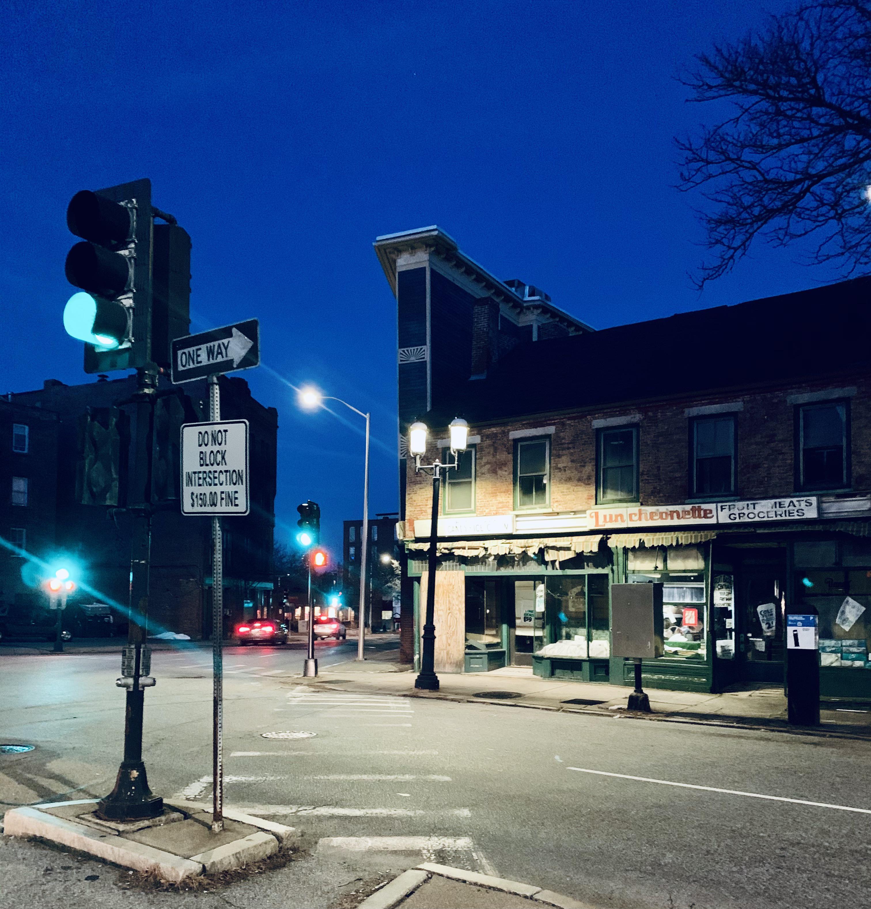 a street corner in Lowell r/massachusetts