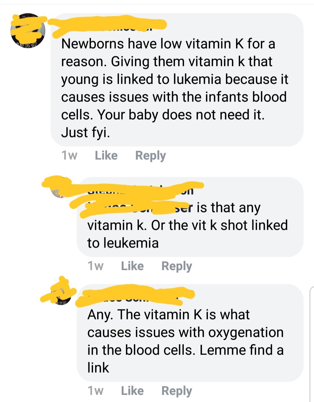 This comment warning a pregnant women of the evils of Vitamin K. ShitMomGroupsSay